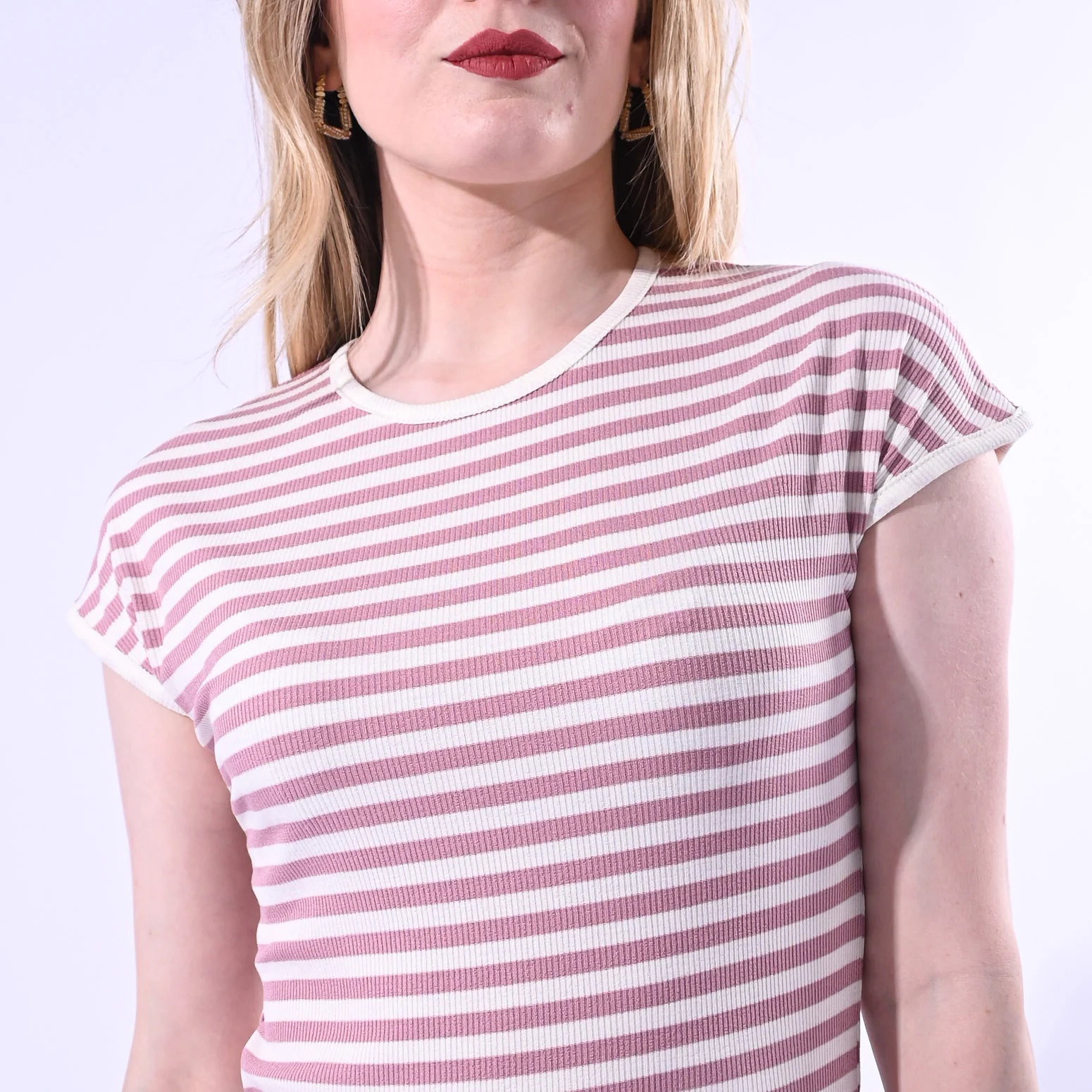 MOTEL - T-SHIRT GIROCOLLO COSTINA A RIGHE ART. 1304J/PRO - PANNA/ROSA - Image 5