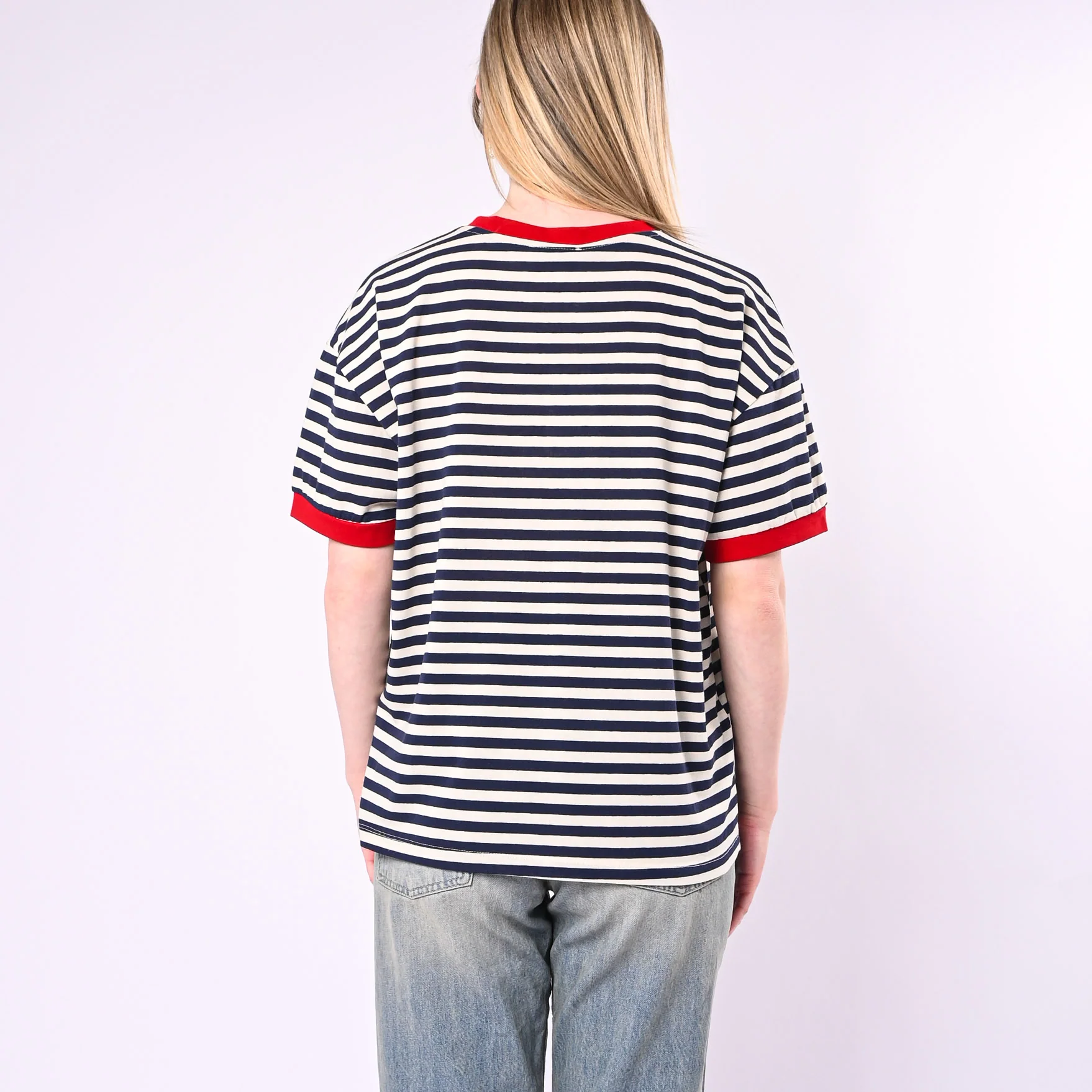 MOTEL - T-SHIRT SERAFINO A RIGHE ART.26M4812/PB - PANNA/BLU - Image 4