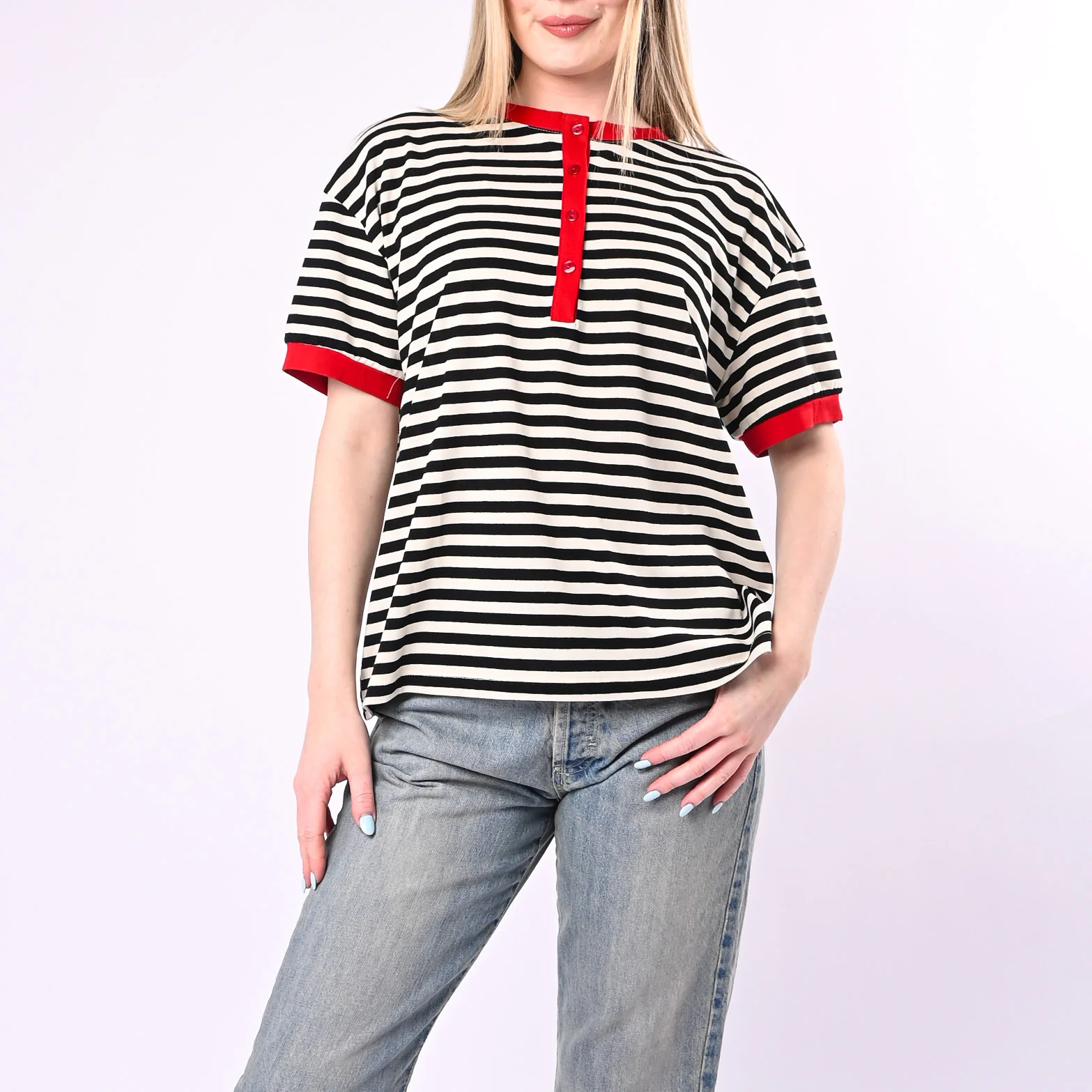 MOTEL - T-SHIRT SERAFINO A RIGHE ART.26M4812/PNR - PANNA/NERO/ROSSO