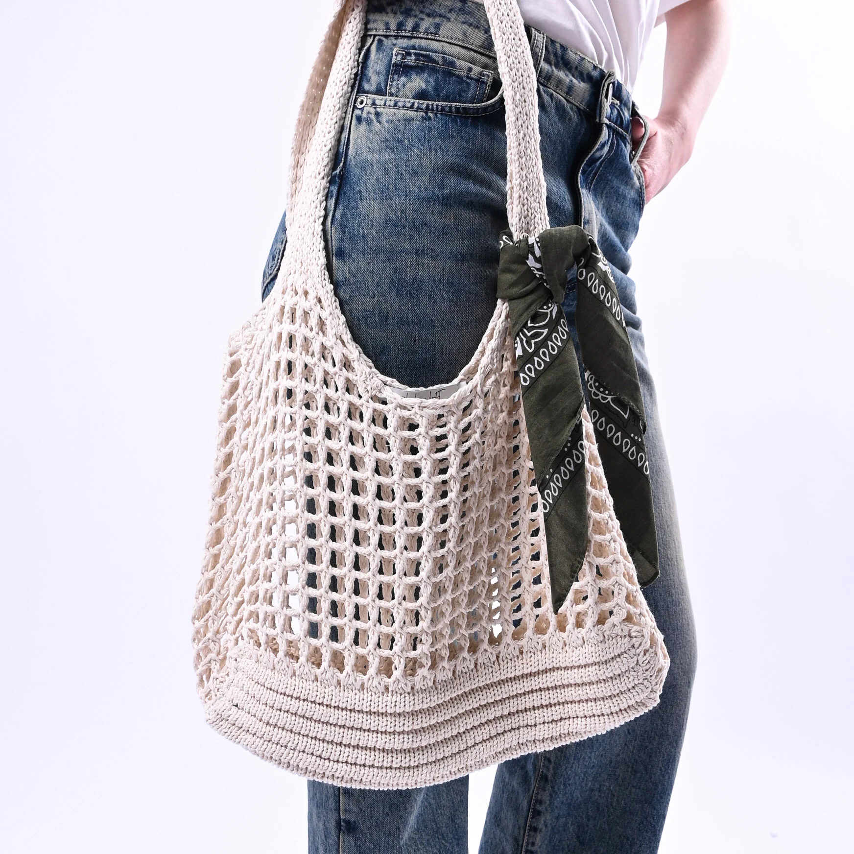 PHILIA LOFT - BORSA CROCHET CON BANDANA ART.D02E0695 - BURRO - Image 3