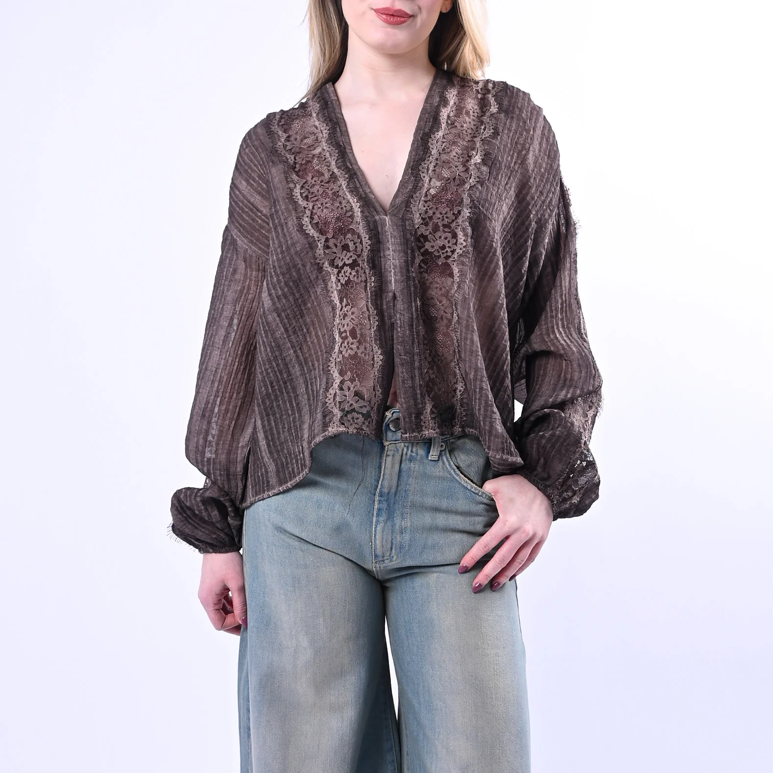 PHILIA LOFT - CAMICA SCOLLO V CON PIZZO ART.R02Y0892/M - TINTO FREDDO MORO - Image 2