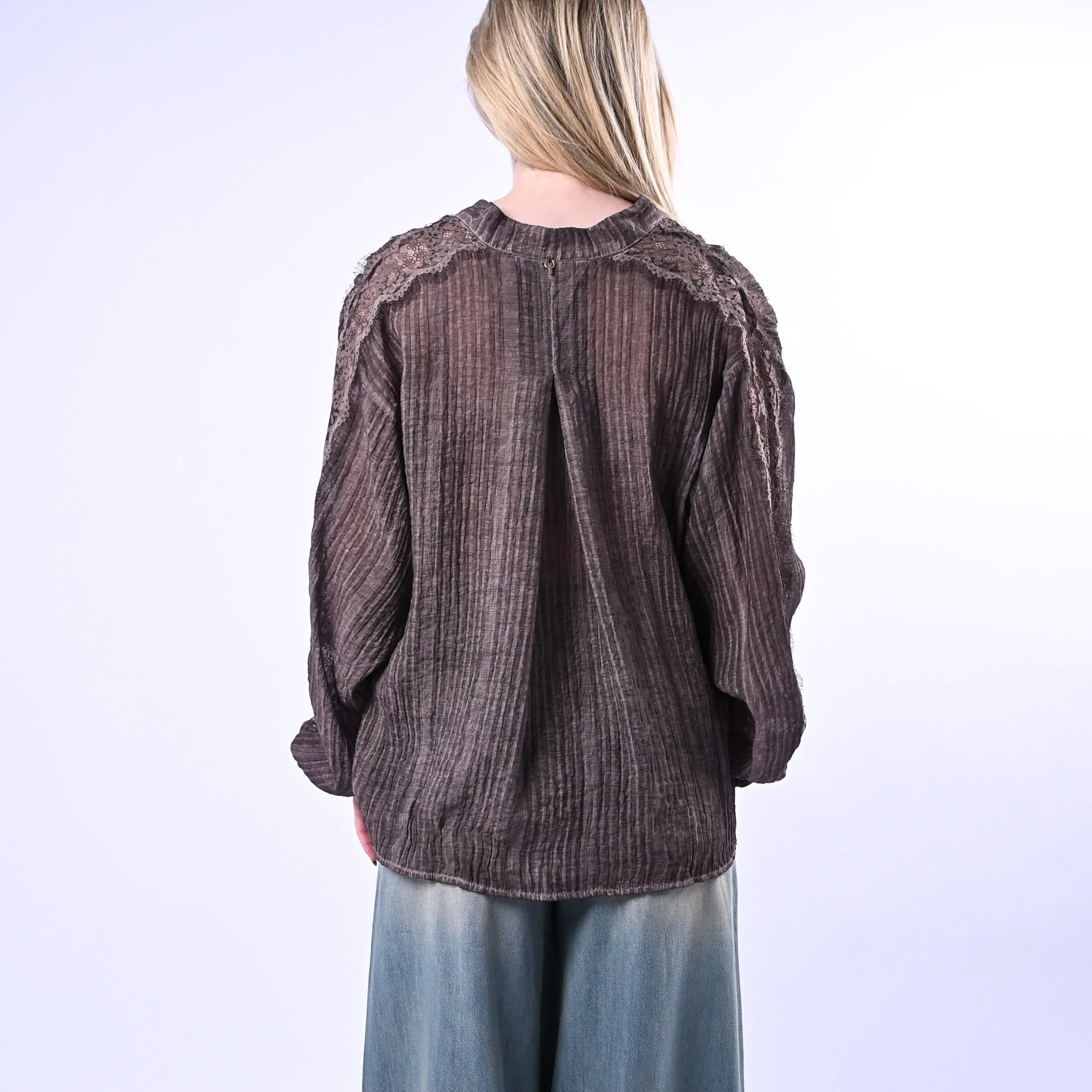 PHILIA LOFT - CAMICA SCOLLO V CON PIZZO ART.R02Y0892/M - TINTO FREDDO MORO - Image 3