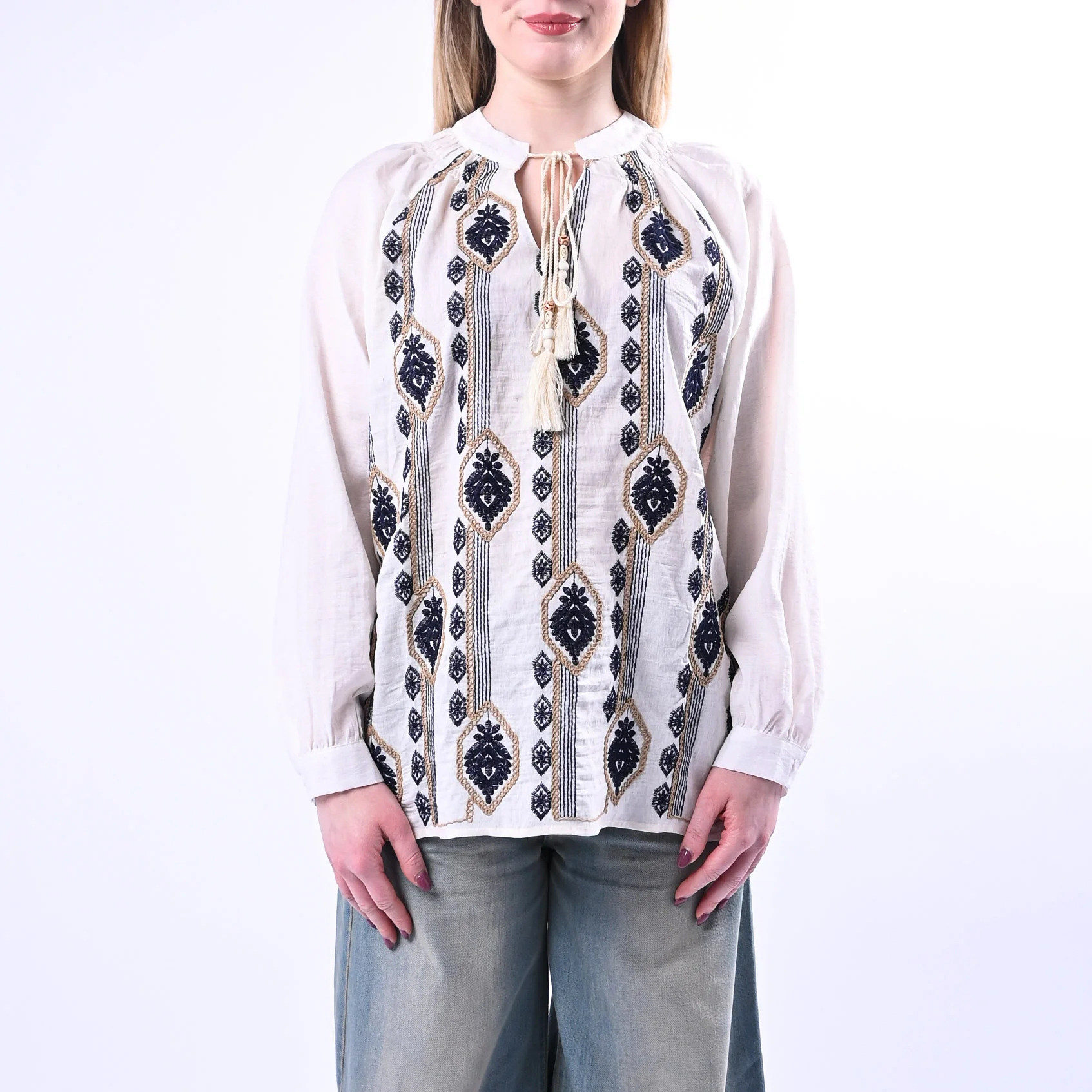 PHILIA LOFT - CAMICIA CON RICAMI ETNICI E NAPPINE ART.D02N0820/B - BURRO - Image 2