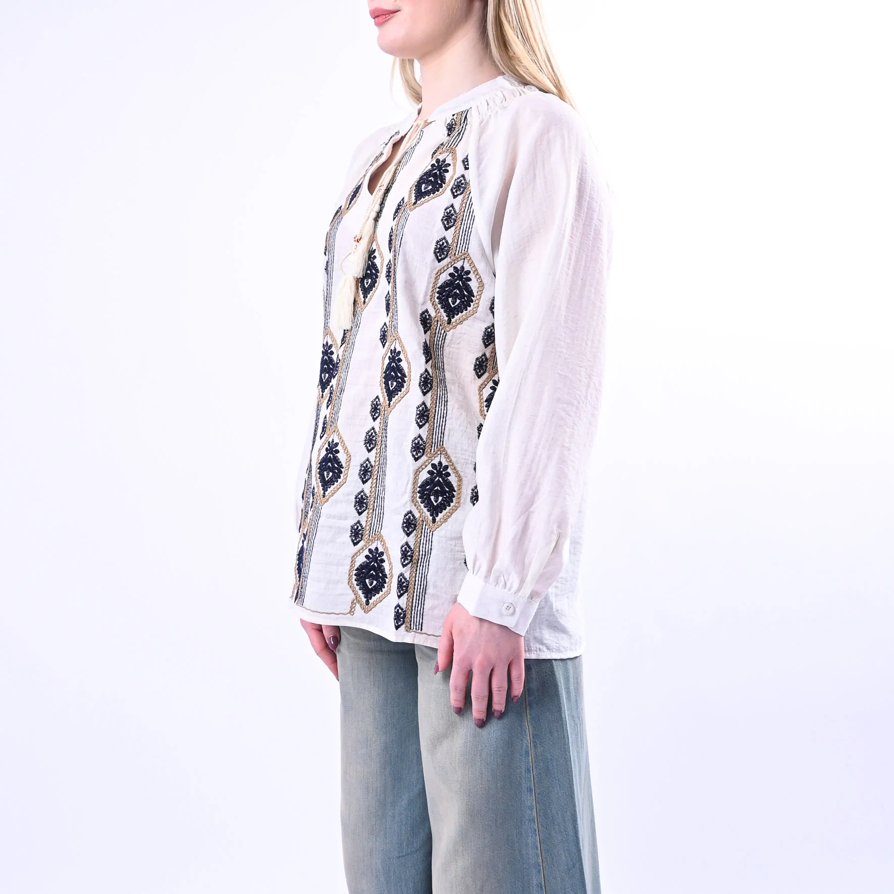 PHILIA LOFT - CAMICIA CON RICAMI ETNICI E NAPPINE ART.D02N0820/B - BURRO - Image 5