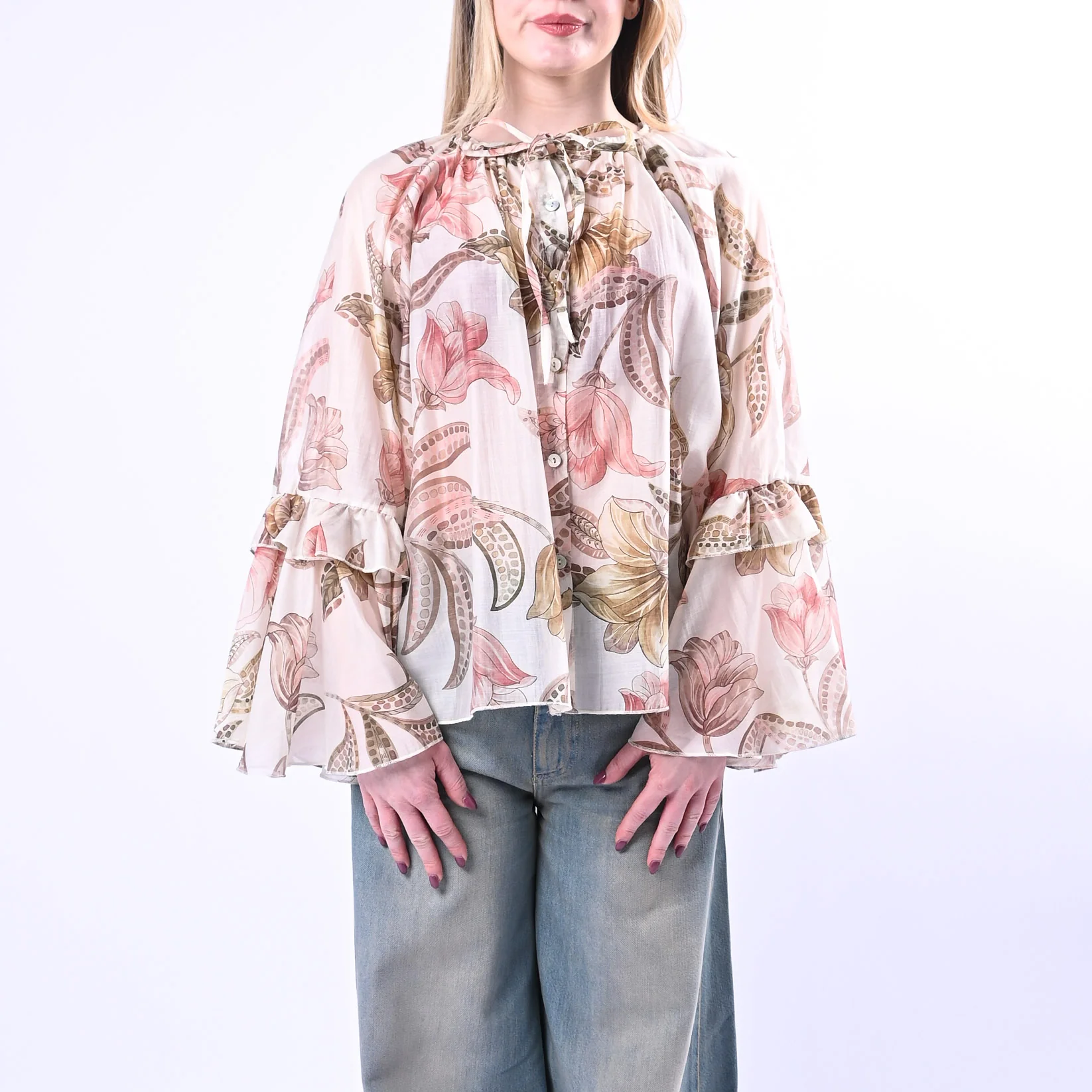 PHILIA LOFT - CAMICIA FLOREALE CON MANICE A BALZE ART.R02L0828/B - BURRO - Image 2
