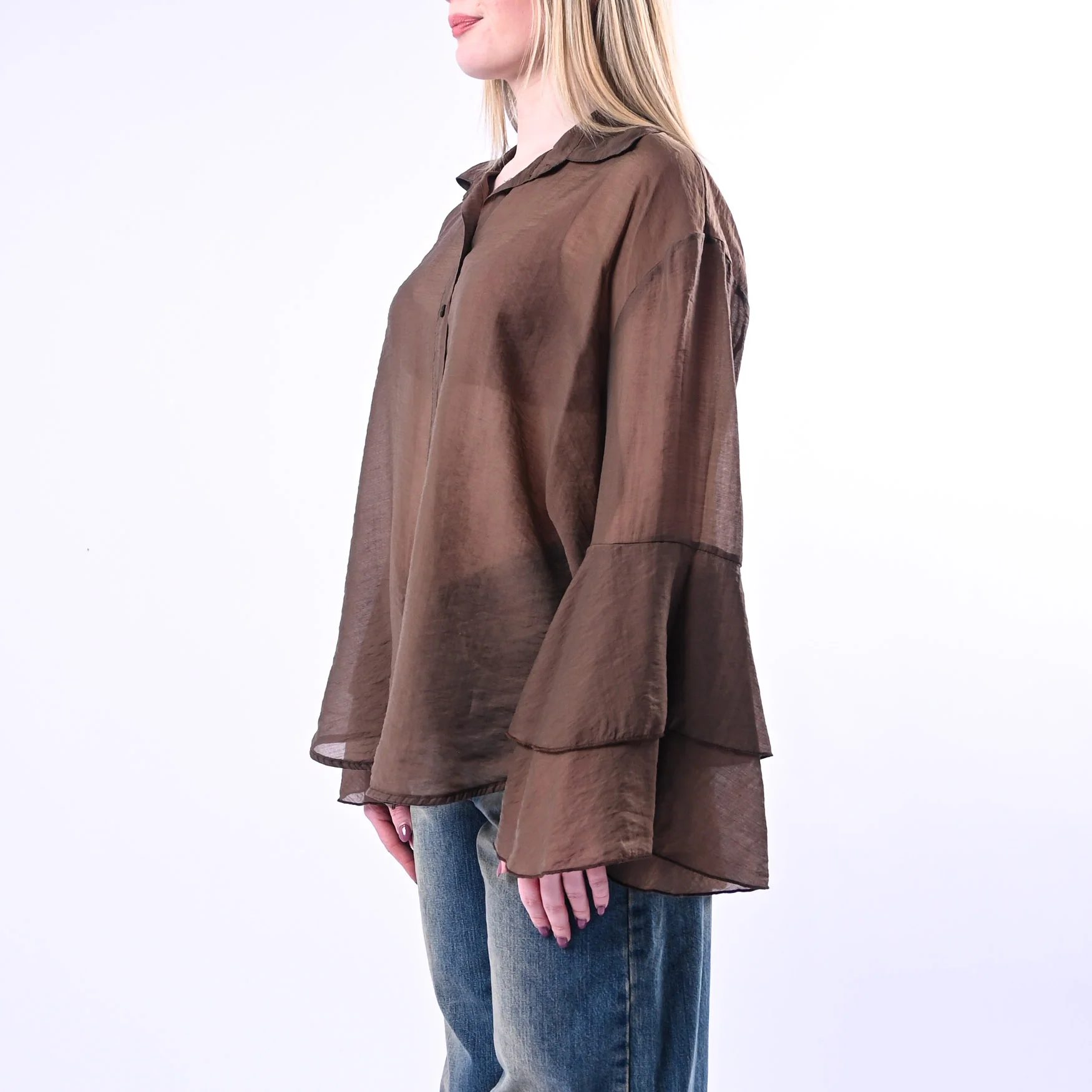 PHILIA LOFT - CAMICIA LYOCELL MANICA A BALZE ART.W02G0736/C - CIOCCOLATO - Image 3