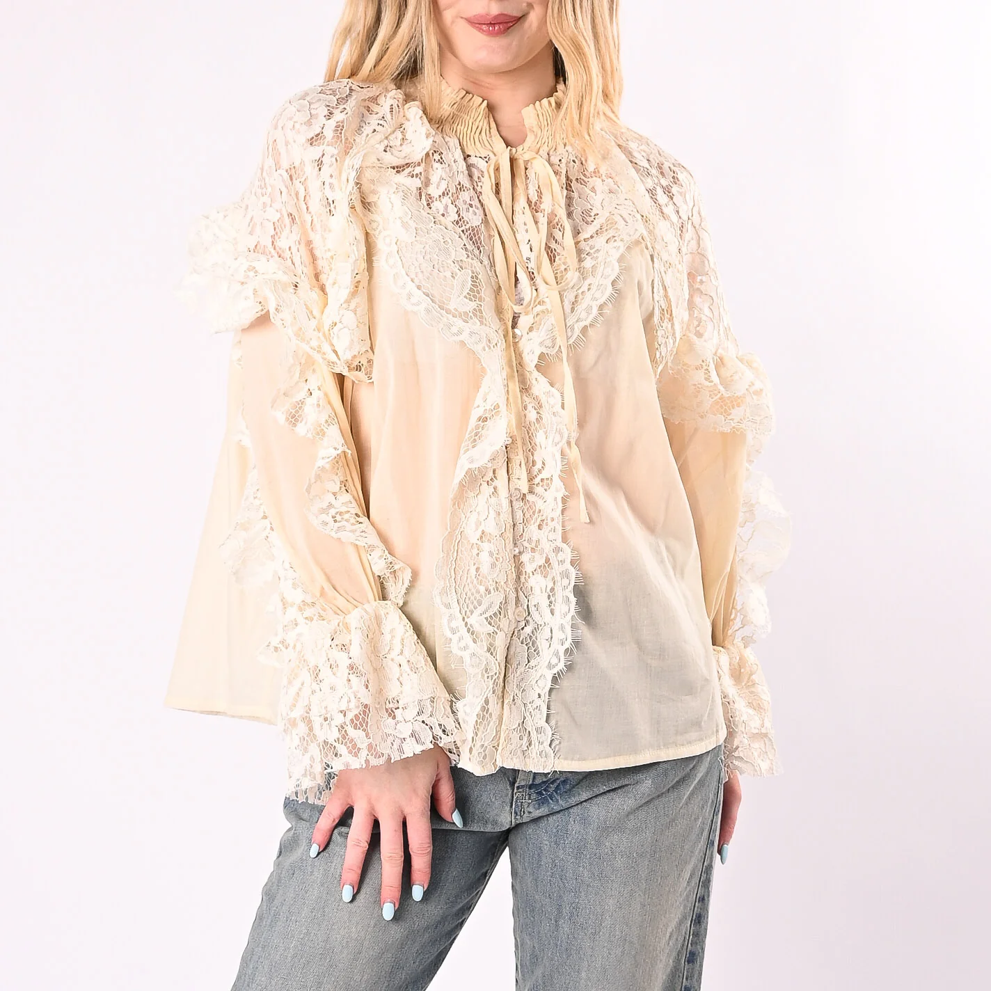 PHILIA LOFT - CAMICIA MUSSOLA CON INSERTI PIZZO ART.V02F0989/B - BURRO