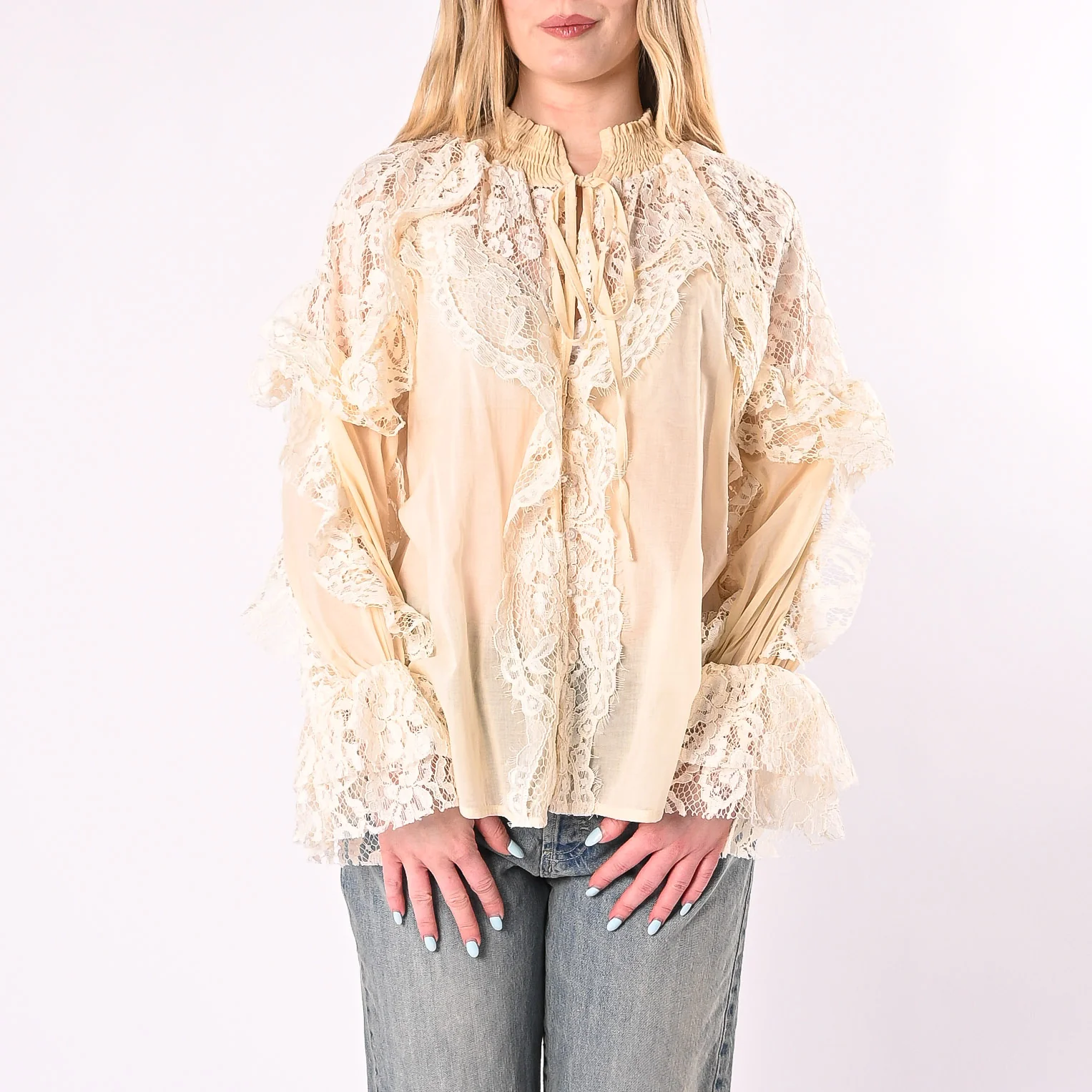 PHILIA LOFT - CAMICIA MUSSOLA CON INSERTI PIZZO ART.V02F0989/B - BURRO - Image 2