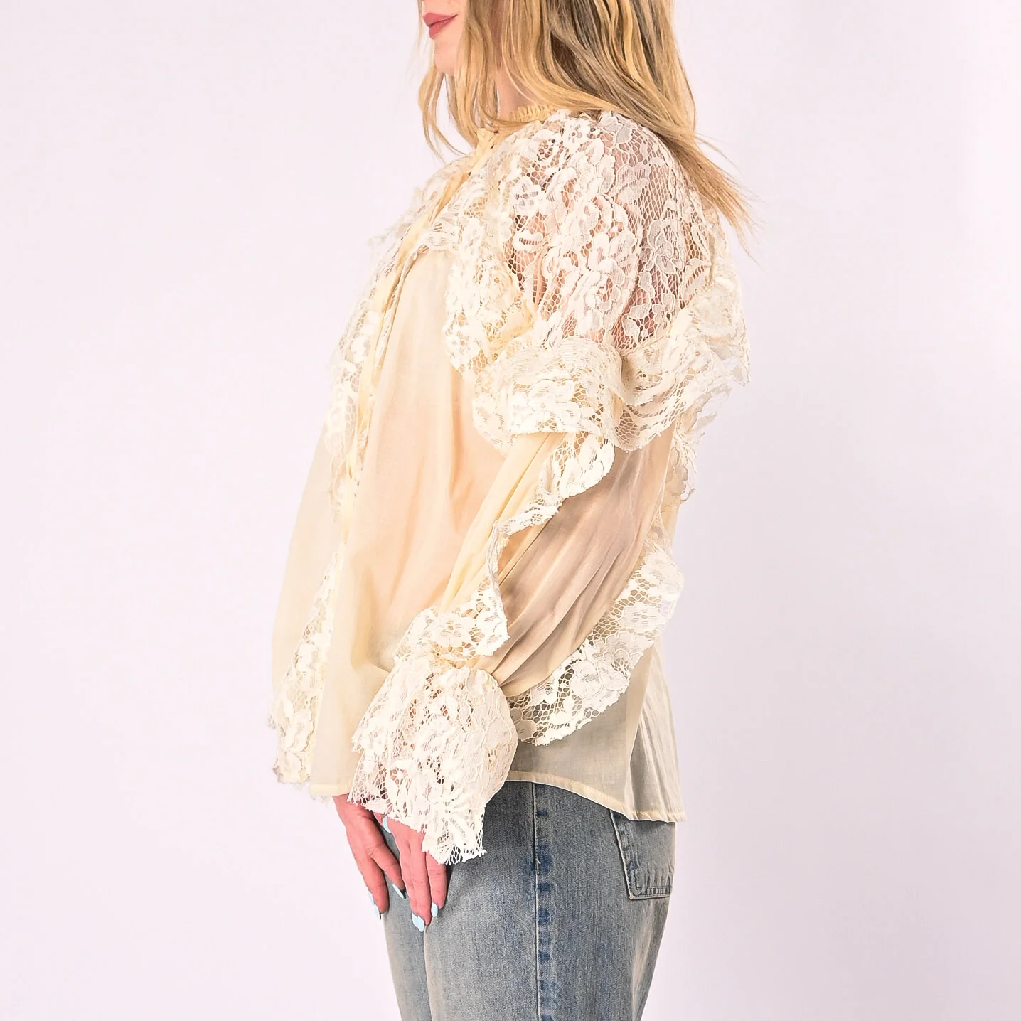 PHILIA LOFT - CAMICIA MUSSOLA CON INSERTI PIZZO ART.V02F0989/B - BURRO - Image 3