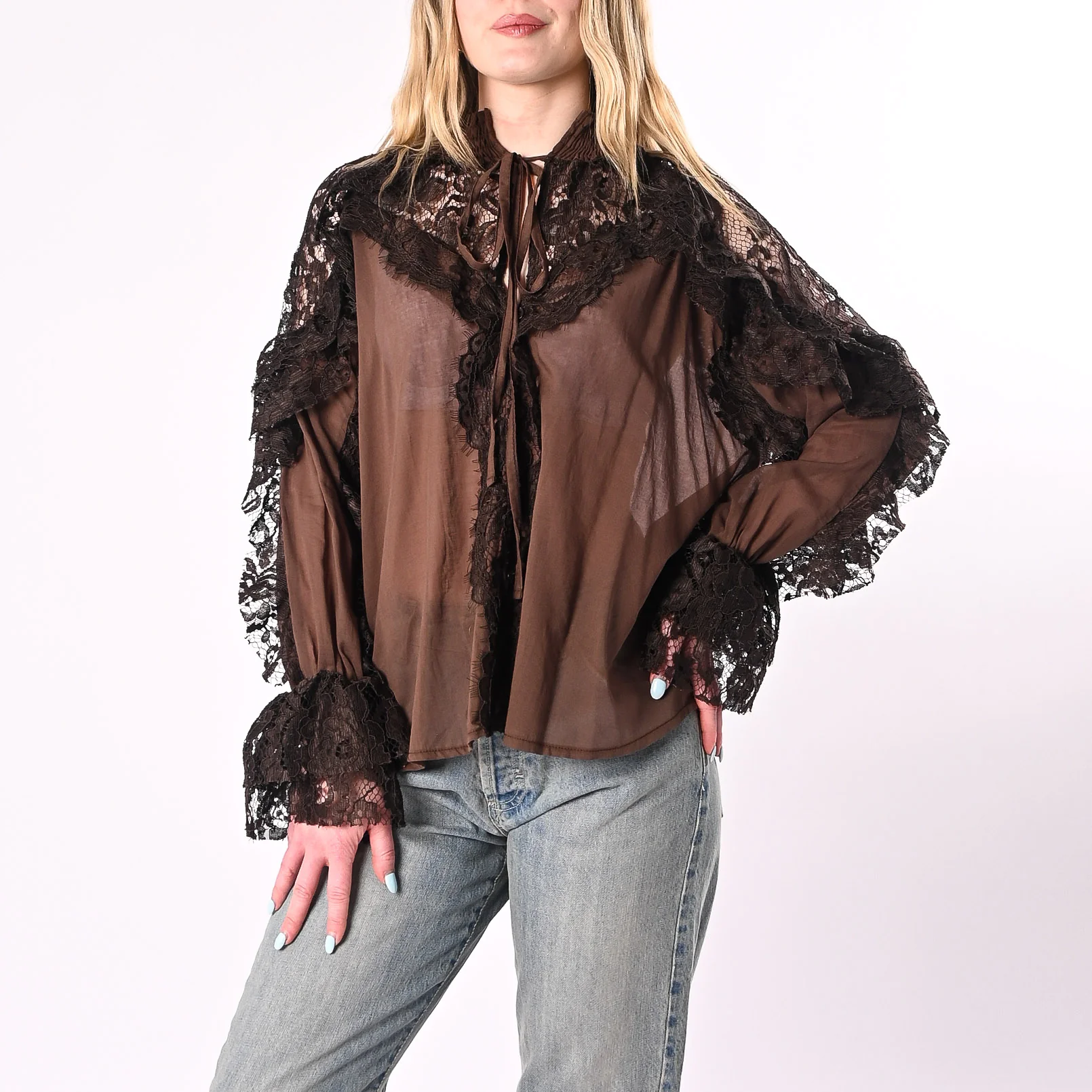 PHILIA LOFT - CAMICIA MUSSOLA CON INSERTI PIZZO ART.V02F0989/M - MORO