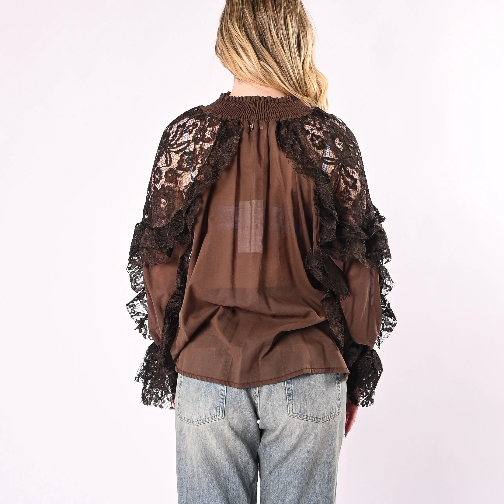 PHILIA LOFT - CAMICIA MUSSOLA CON INSERTI PIZZO ART.V02F0989/M - MORO - Image 4