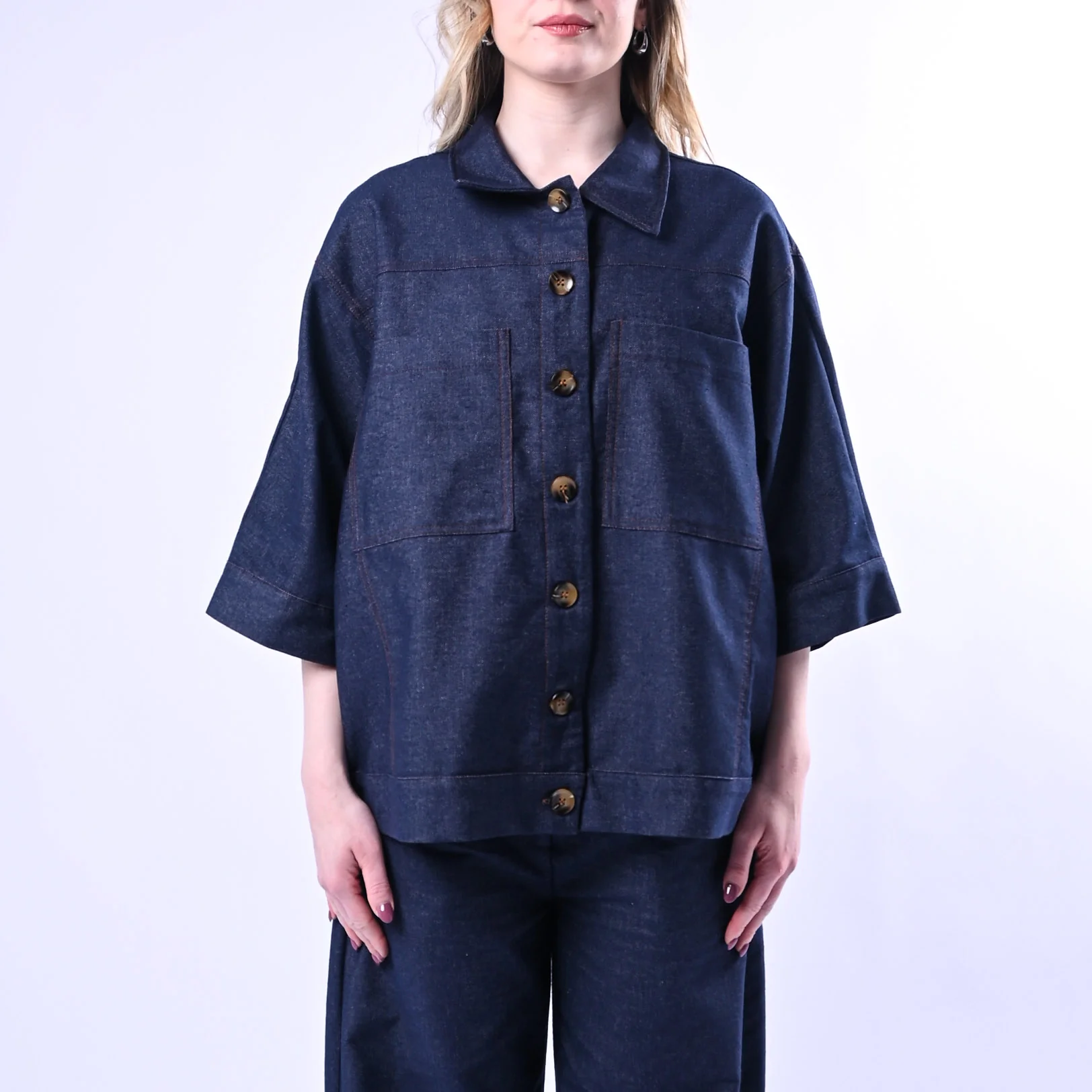 PHILIA LOFT - CAMICIA OVER CHAMBRAY ART.V02F0674 - DENIM SCURO - Image 3