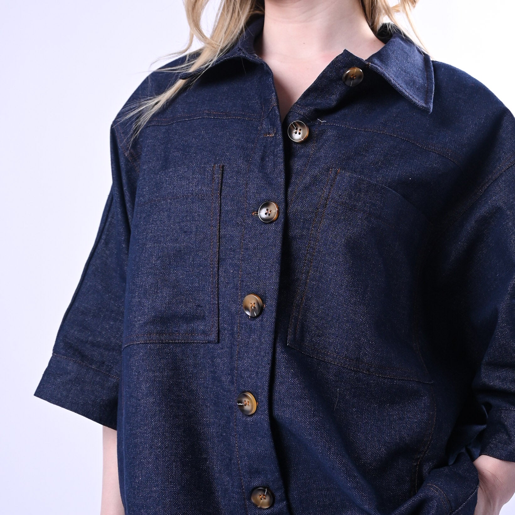PHILIA LOFT - CAMICIA OVER CHAMBRAY ART.V02F0674 - DENIM SCURO - Image 6