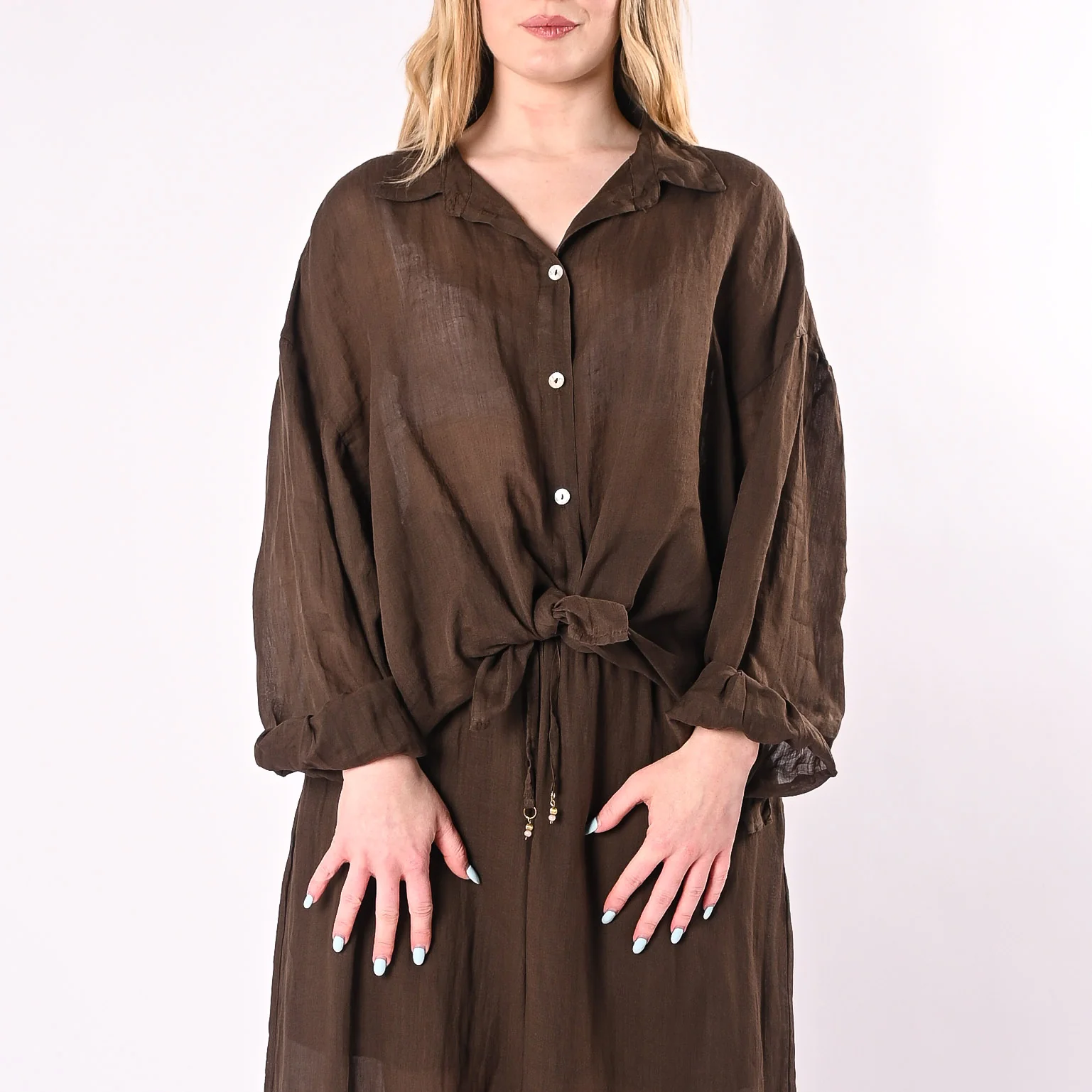 PHILIA LOFT - CAMICIA OVER FLUIDA IN RAMIE ART.R02L0901/CI - CIOCCOLATO - Image 3