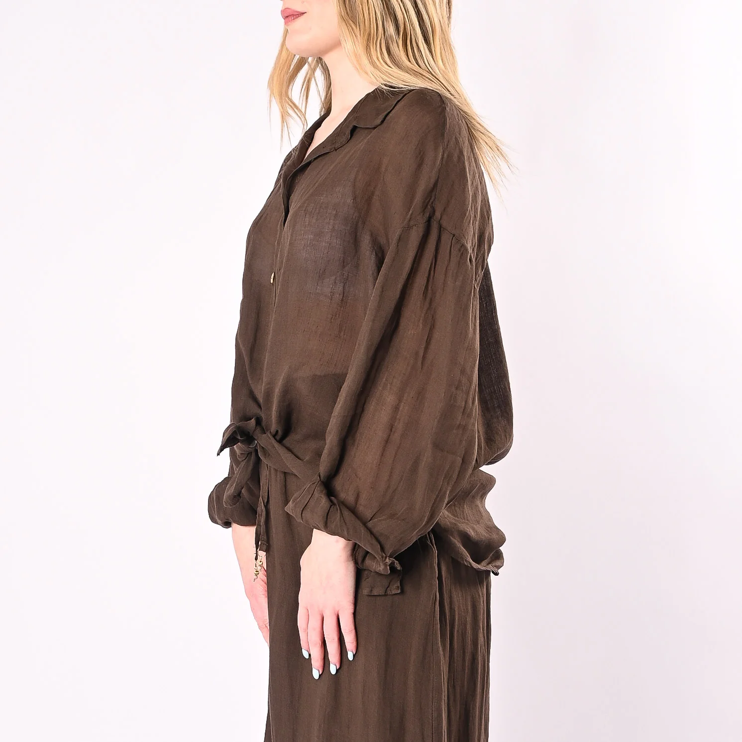 PHILIA LOFT - CAMICIA OVER FLUIDA IN RAMIE ART.R02L0901/CI - CIOCCOLATO - Image 4