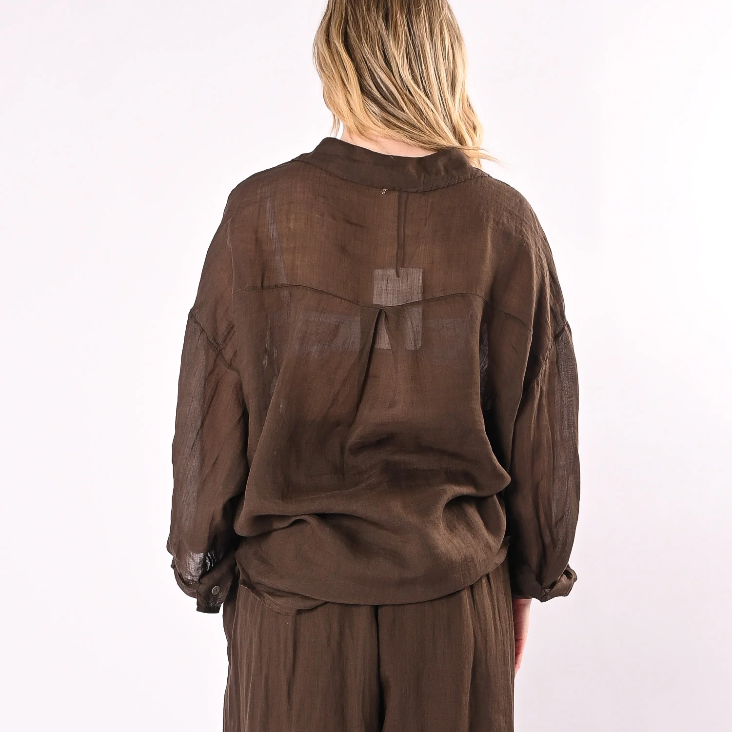 PHILIA LOFT - CAMICIA OVER FLUIDA IN RAMIE ART.R02L0901/CI - CIOCCOLATO - Image 5