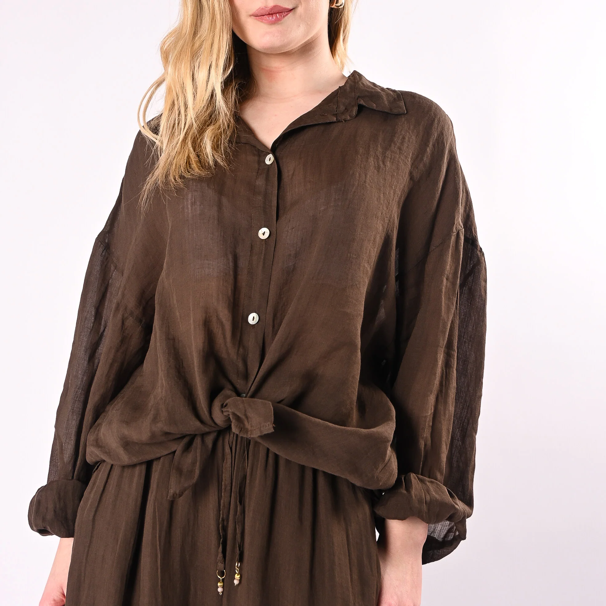 PHILIA LOFT - CAMICIA OVER FLUIDA IN RAMIE ART.R02L0901/CI - CIOCCOLATO - Image 6