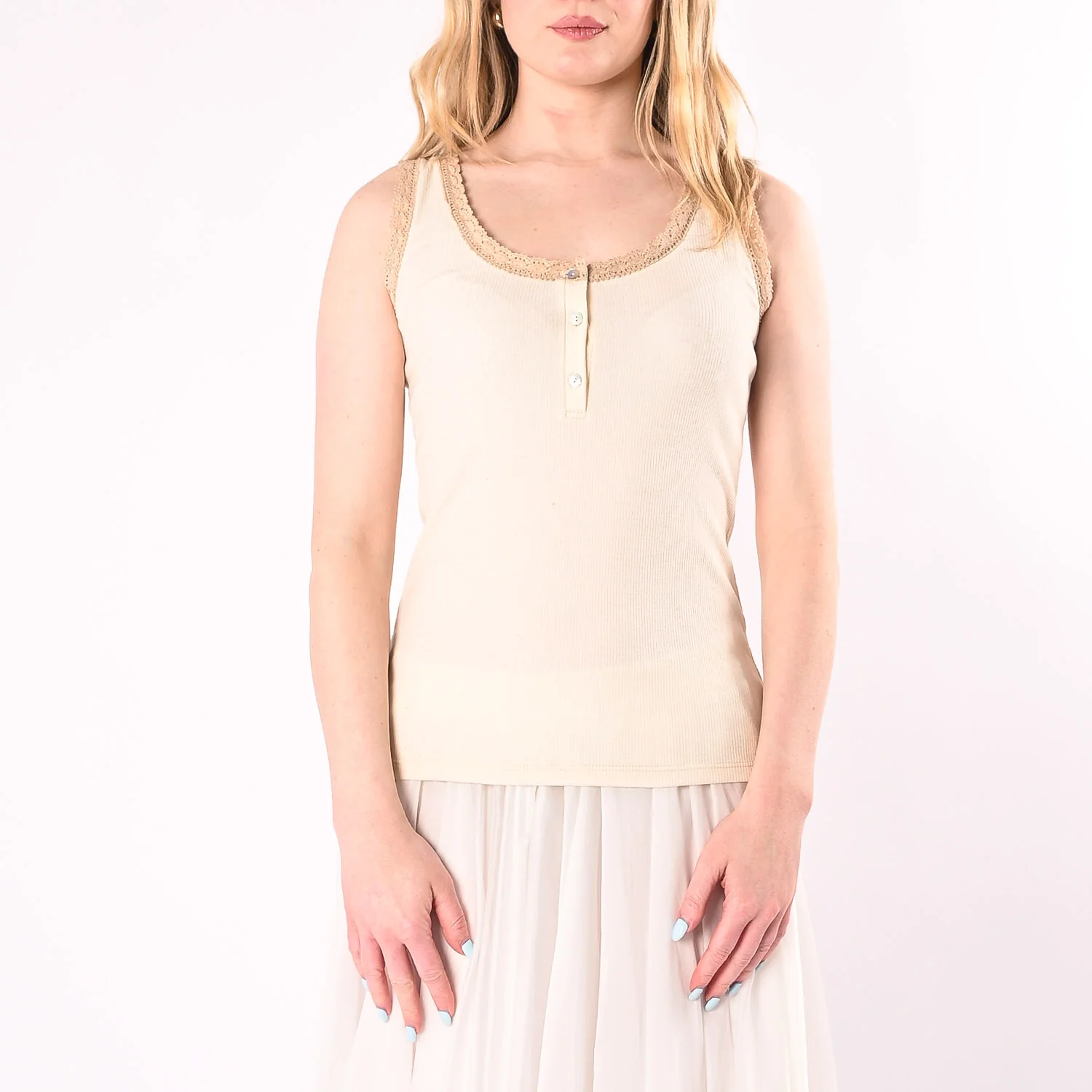 PHILIA LOFT - CANOTTA SERAFINO CON PROFILI MACRAME' ART.V02F0994/B - BIANCO - Image 2