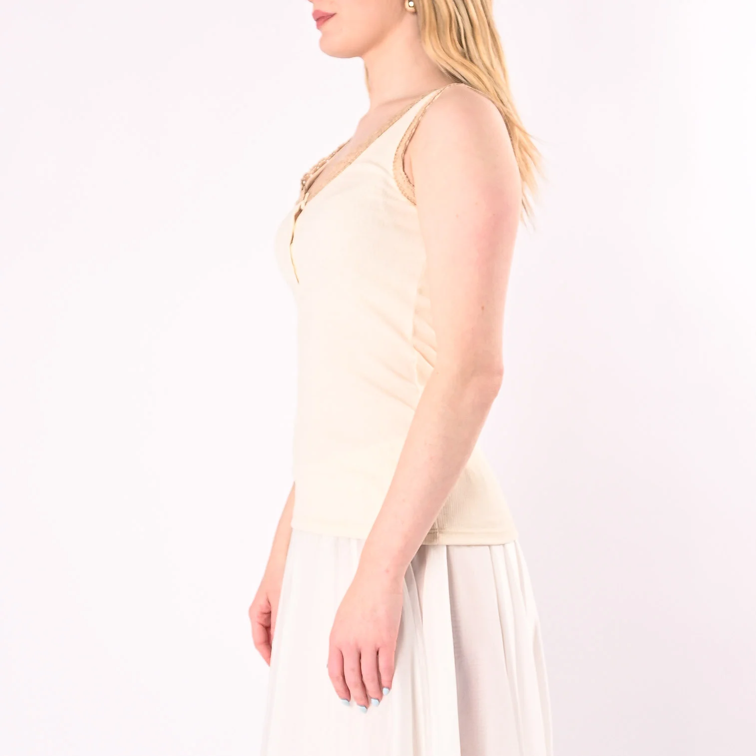 PHILIA LOFT - CANOTTA SERAFINO CON PROFILI MACRAME' ART.V02F0994/B - BIANCO - Image 3