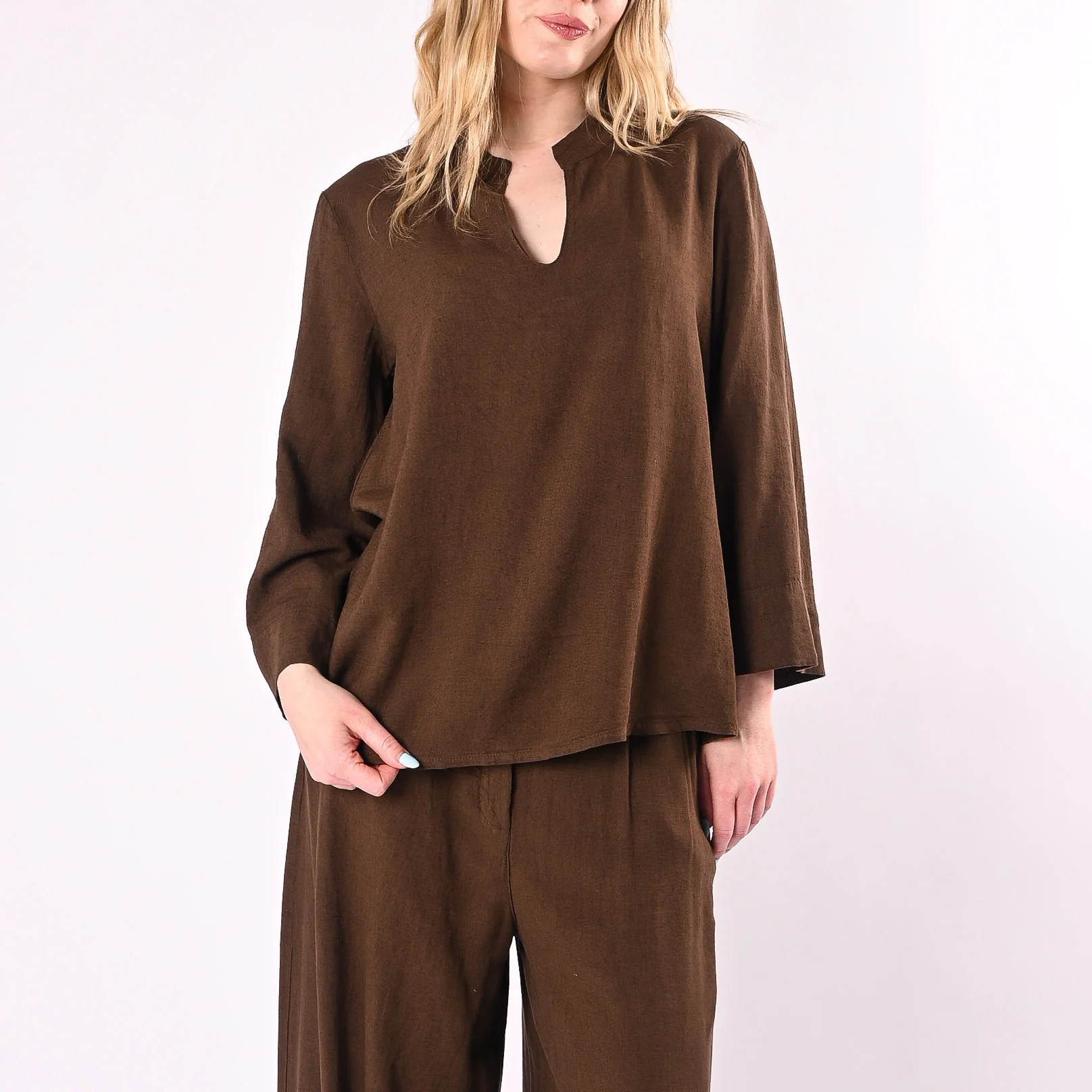 PHILIA LOFT - CASACCA COREANA SCOLLO V IN LINO/VISCOSA ART.R02L1146/M - MORO - Image 2