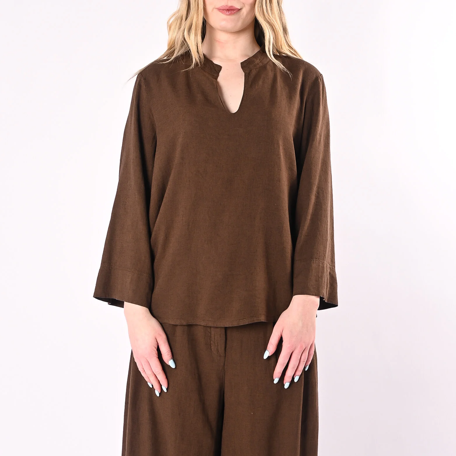 PHILIA LOFT - CASACCA COREANA SCOLLO V IN LINO/VISCOSA ART.R02L1146/M - MORO - Image 3