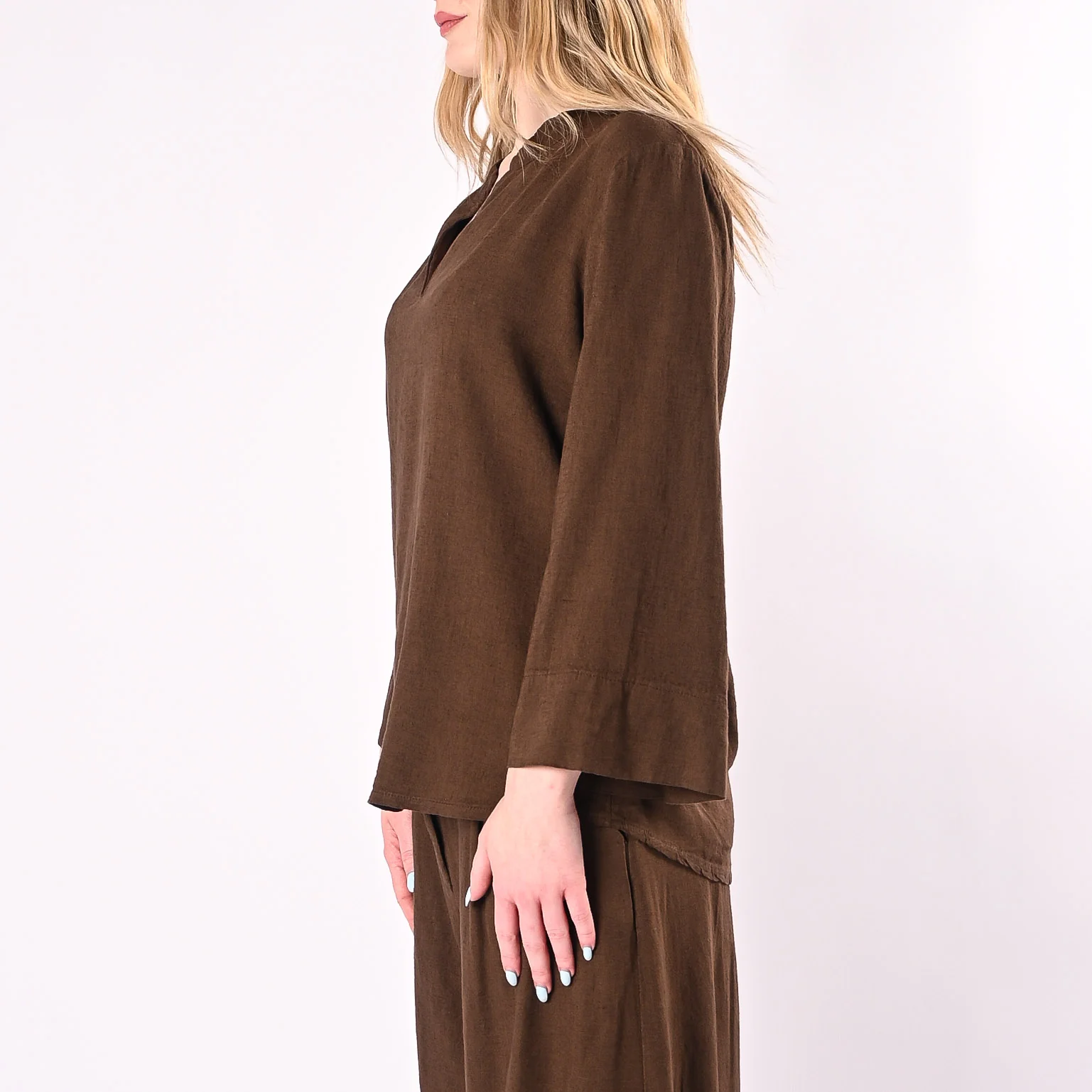 PHILIA LOFT - CASACCA COREANA SCOLLO V IN LINO/VISCOSA ART.R02L1146/M - MORO - Image 4