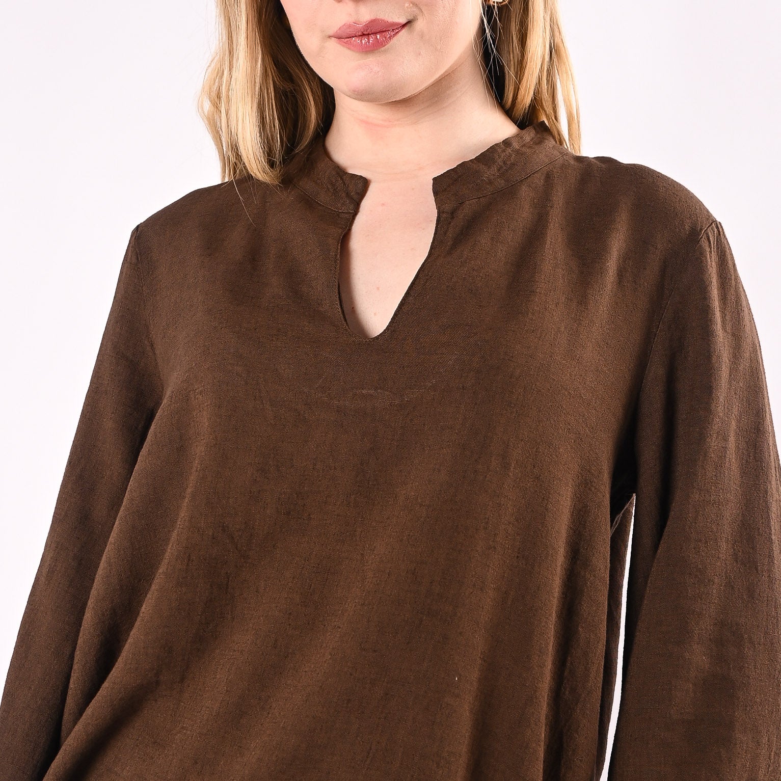 PHILIA LOFT - CASACCA COREANA SCOLLO V IN LINO/VISCOSA ART.R02L1146/M - MORO - Image 6