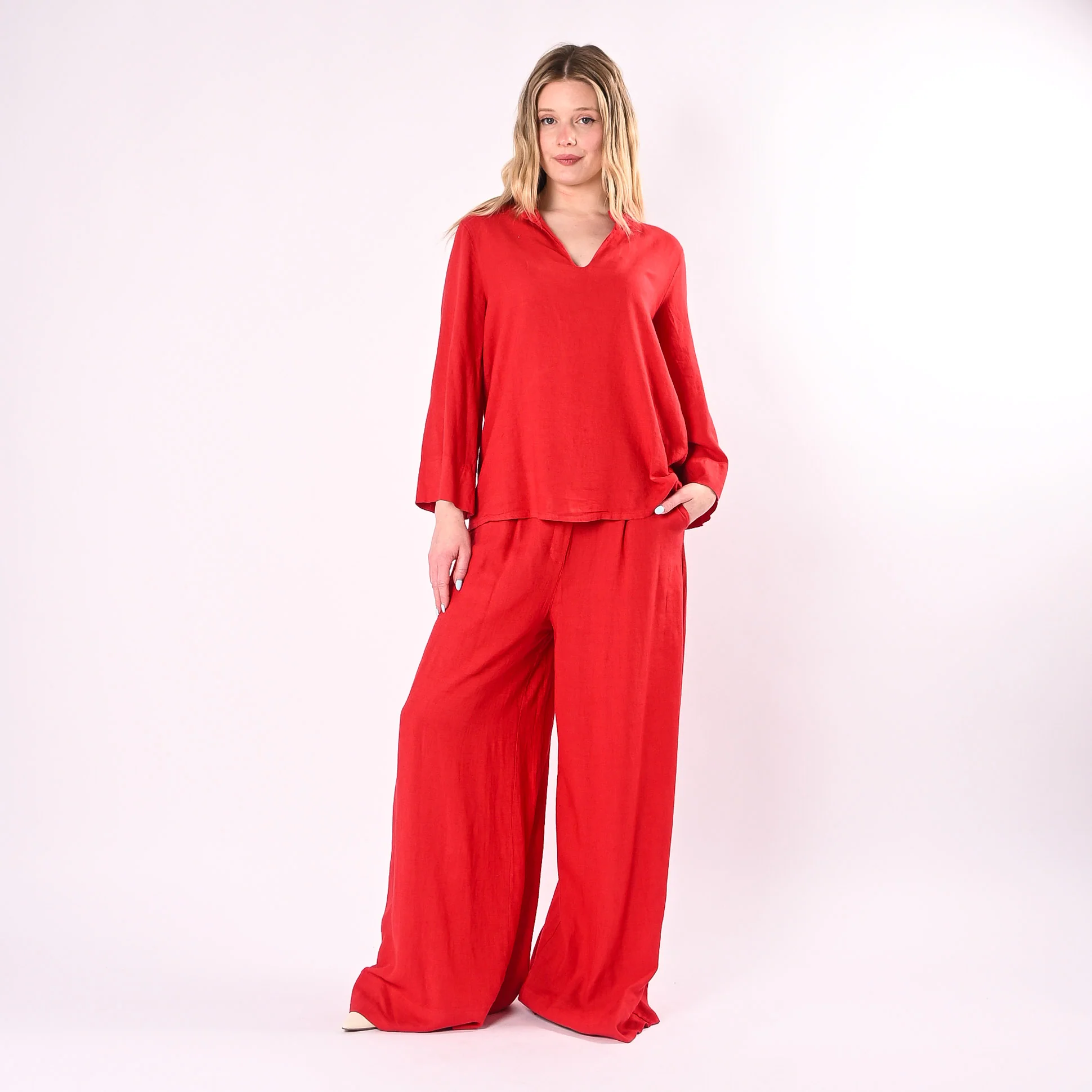 PHILIA LOFT - CASACCA COREANA SCOLLO V IN LINO/VISCOSA ART.R02L1146/MR - ROSSO