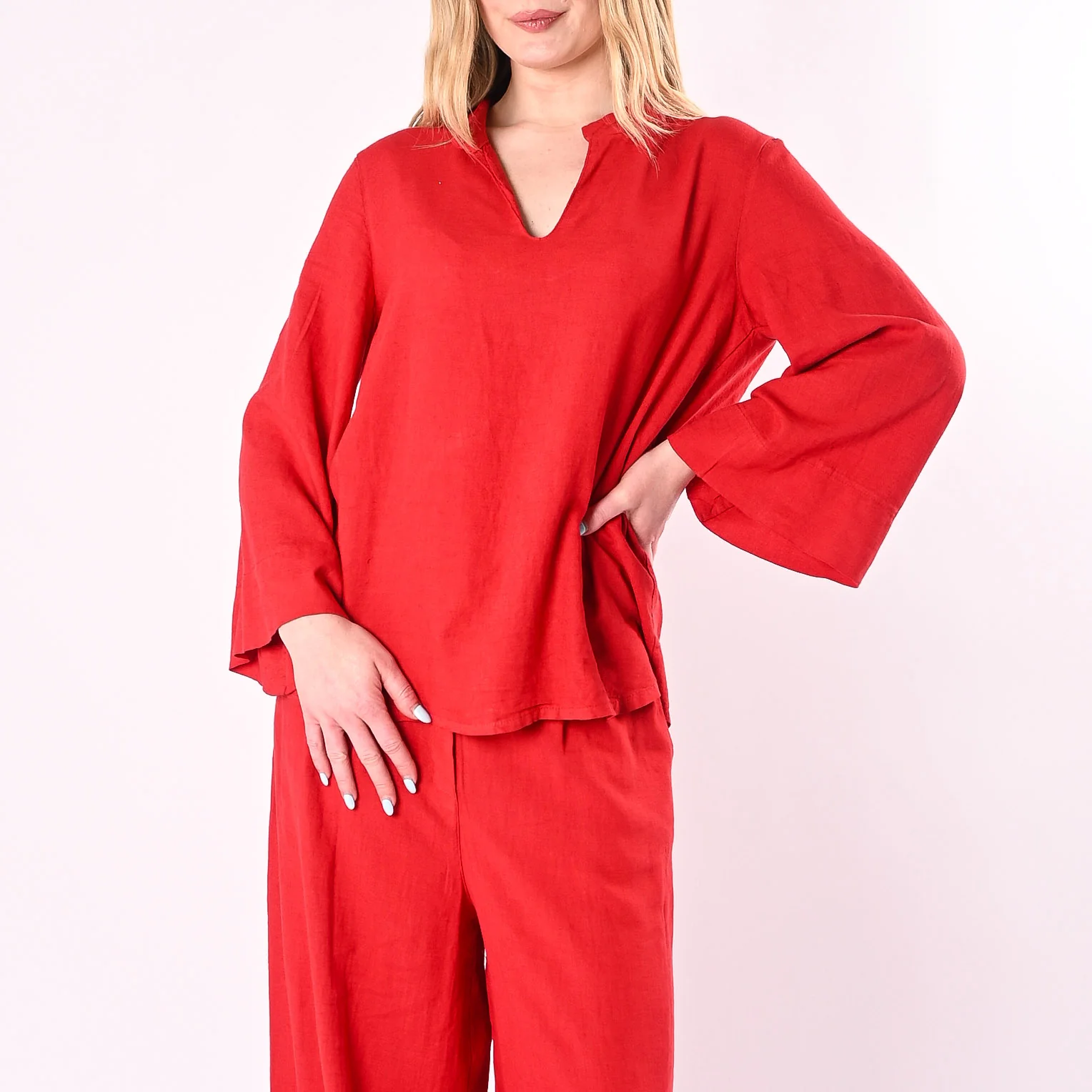 PHILIA LOFT - CASACCA COREANA SCOLLO V IN LINO/VISCOSA ART.R02L1146/MR - ROSSO - Image 2