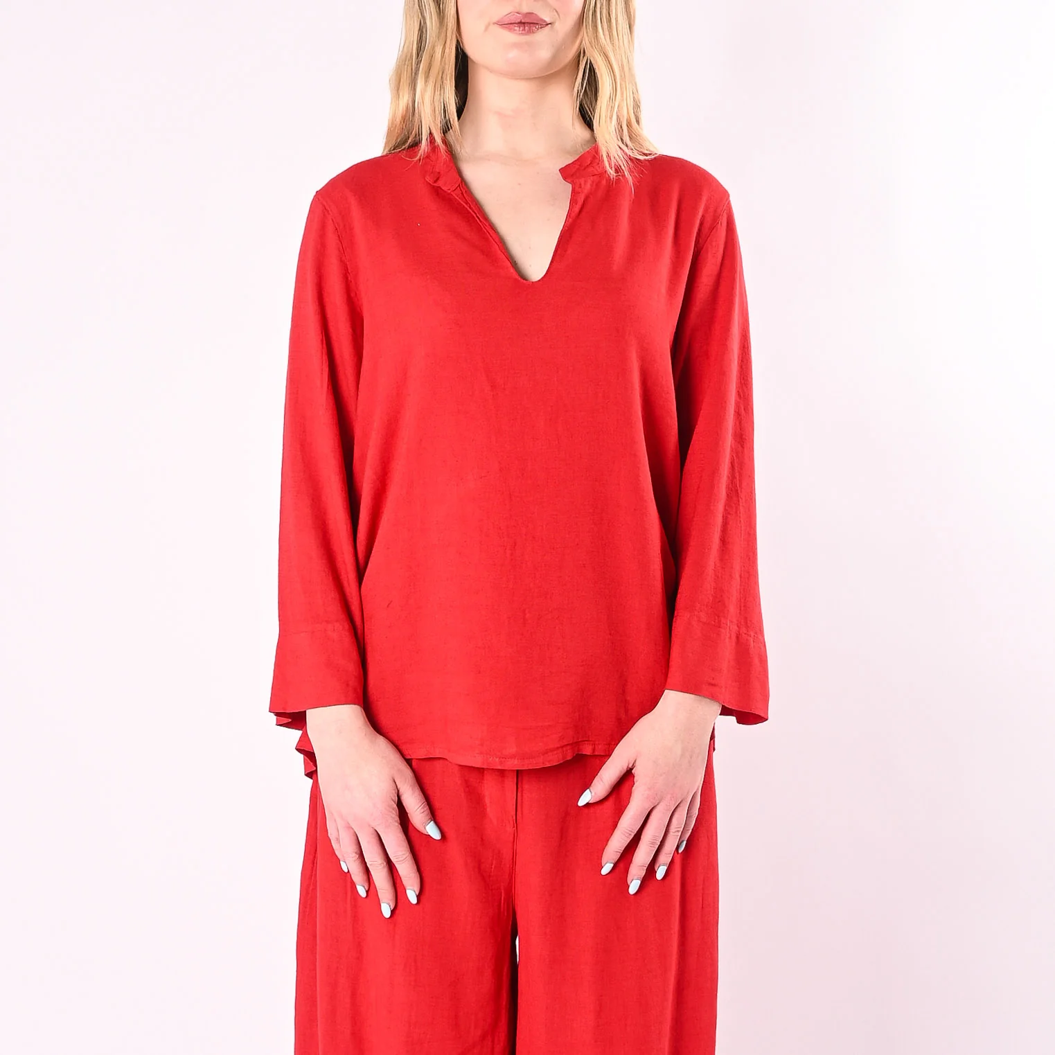 PHILIA LOFT - CASACCA COREANA SCOLLO V IN LINO/VISCOSA ART.R02L1146/MR - ROSSO - Image 3