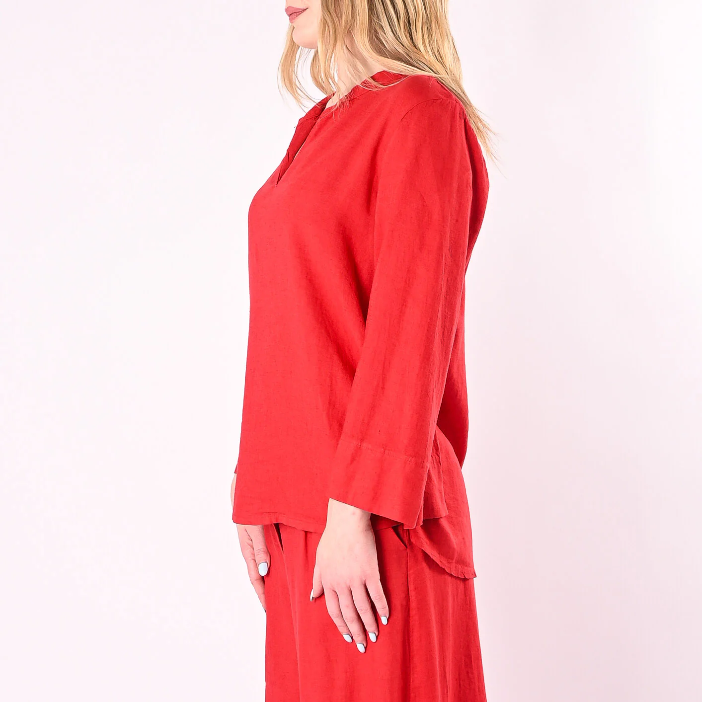 PHILIA LOFT - CASACCA COREANA SCOLLO V IN LINO/VISCOSA ART.R02L1146/MR - ROSSO - Image 4