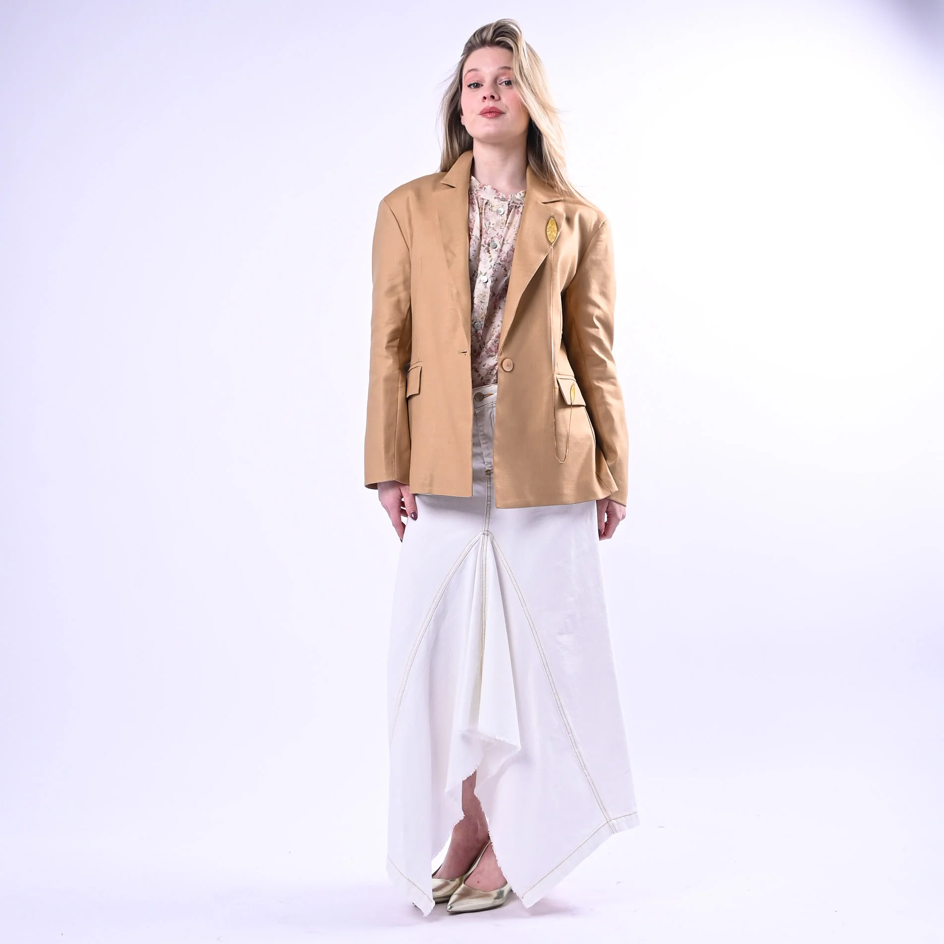 PHILIA LOFT - GONNA LUNGA DENIM A SPICCHI ART.D02E0753/B - BIANCO - Image 6
