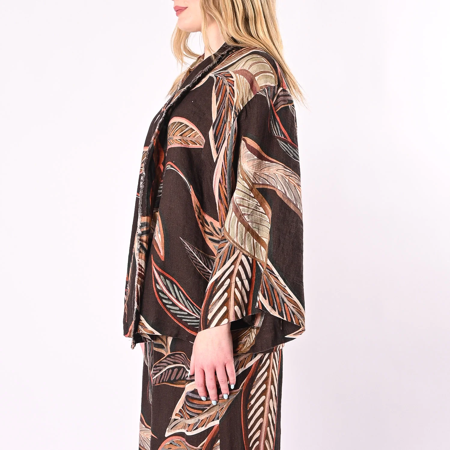 PHILIA LOFT - KIMONO STAMPA FOGLIE IN LINO ART.R021086/M - MORO - Image 4