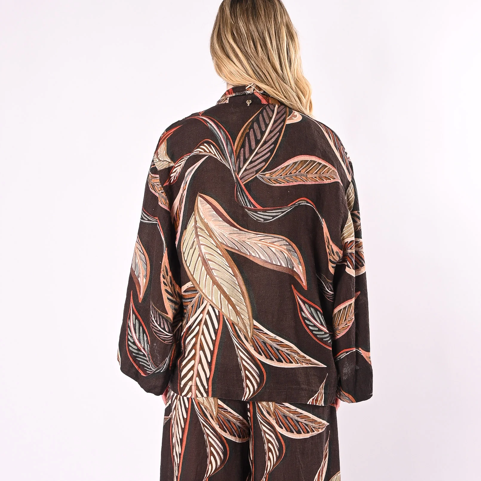 PHILIA LOFT - KIMONO STAMPA FOGLIE IN LINO ART.R021086/M - MORO - Image 5