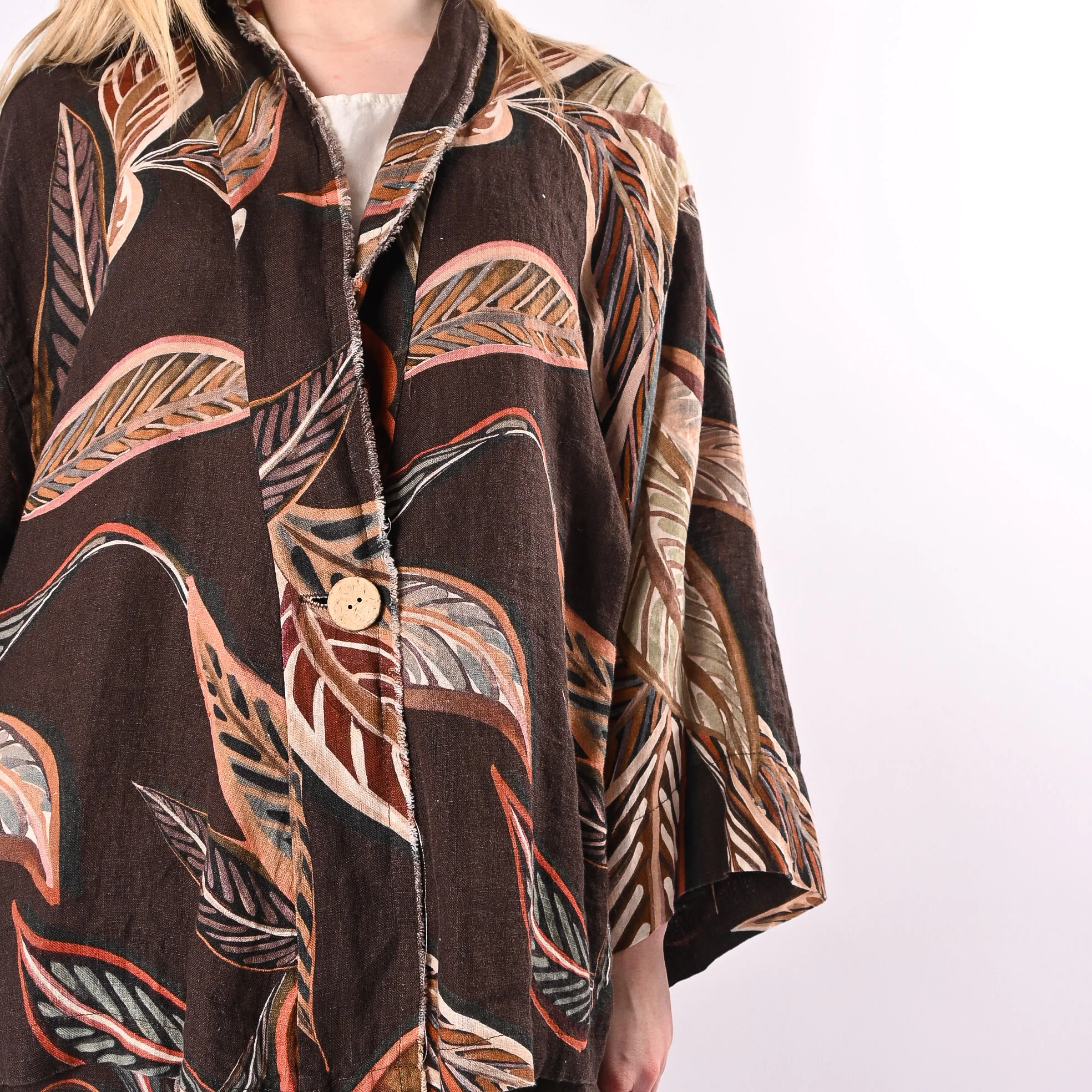 PHILIA LOFT - KIMONO STAMPA FOGLIE IN LINO ART.R021086/M - MORO - Image 6