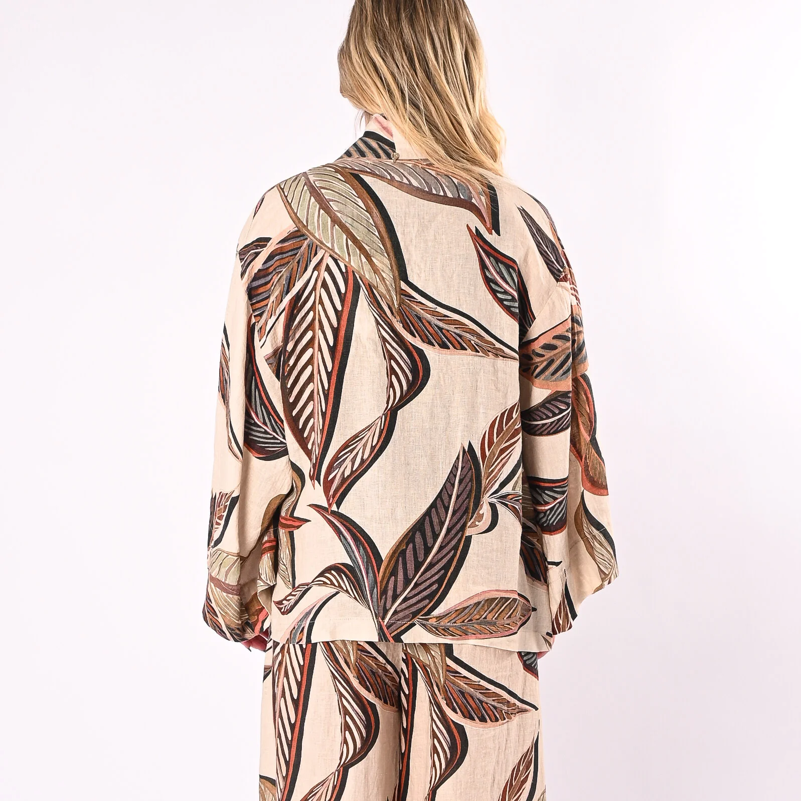 PHILIA LOFT - KIMONO STAMPA FOGLIE IN LINO ART.R021086/P - PANNA - Image 5