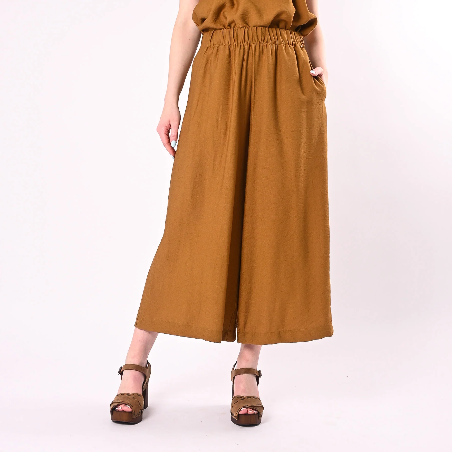 PHILIA LOFT - PANTALONE CROPPED FLUIDO ART.D02E1207/O - OLIO
