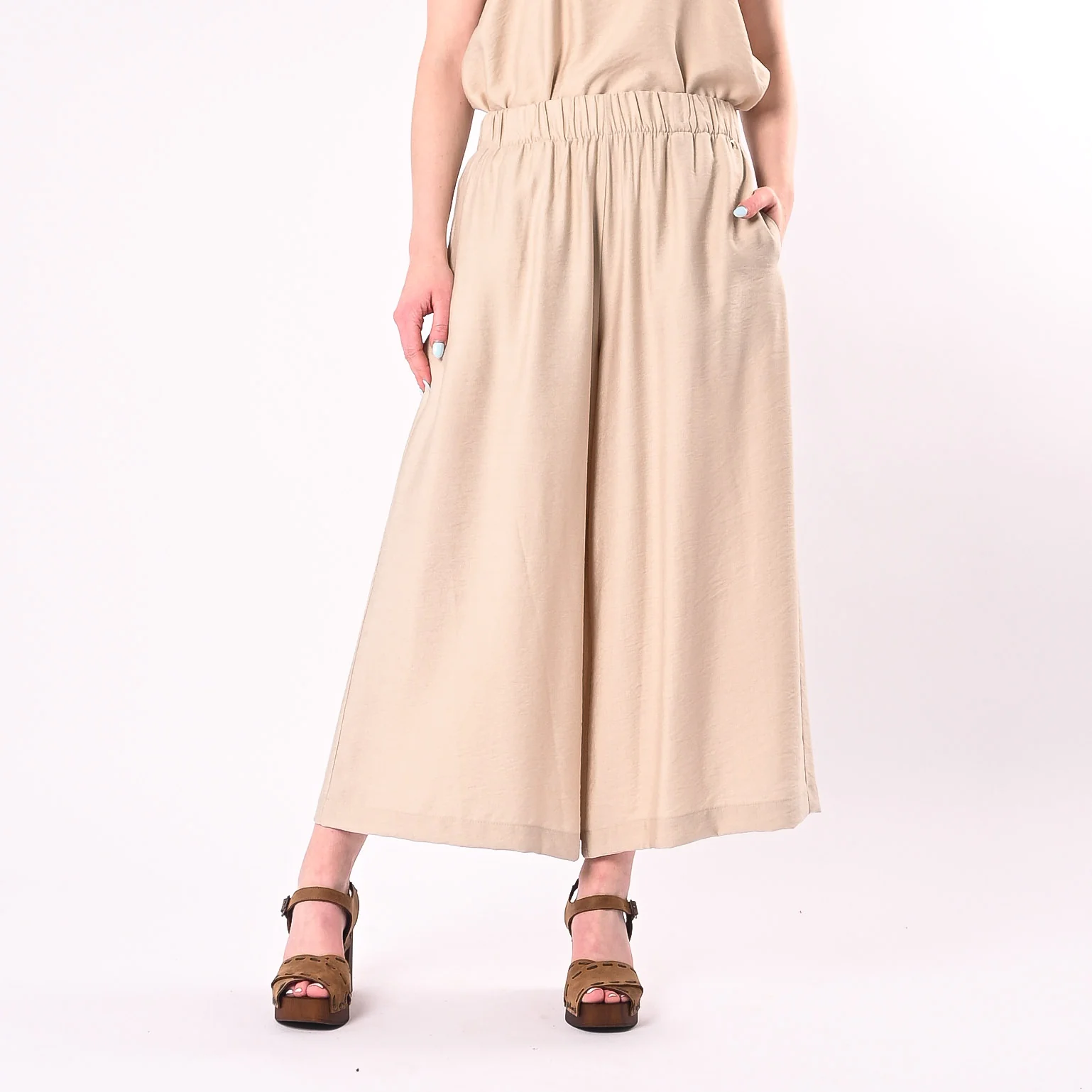 PHILIA LOFT - PANTALONE CROPPED FLUIDO ART.D02E1207/S - SABBIA
