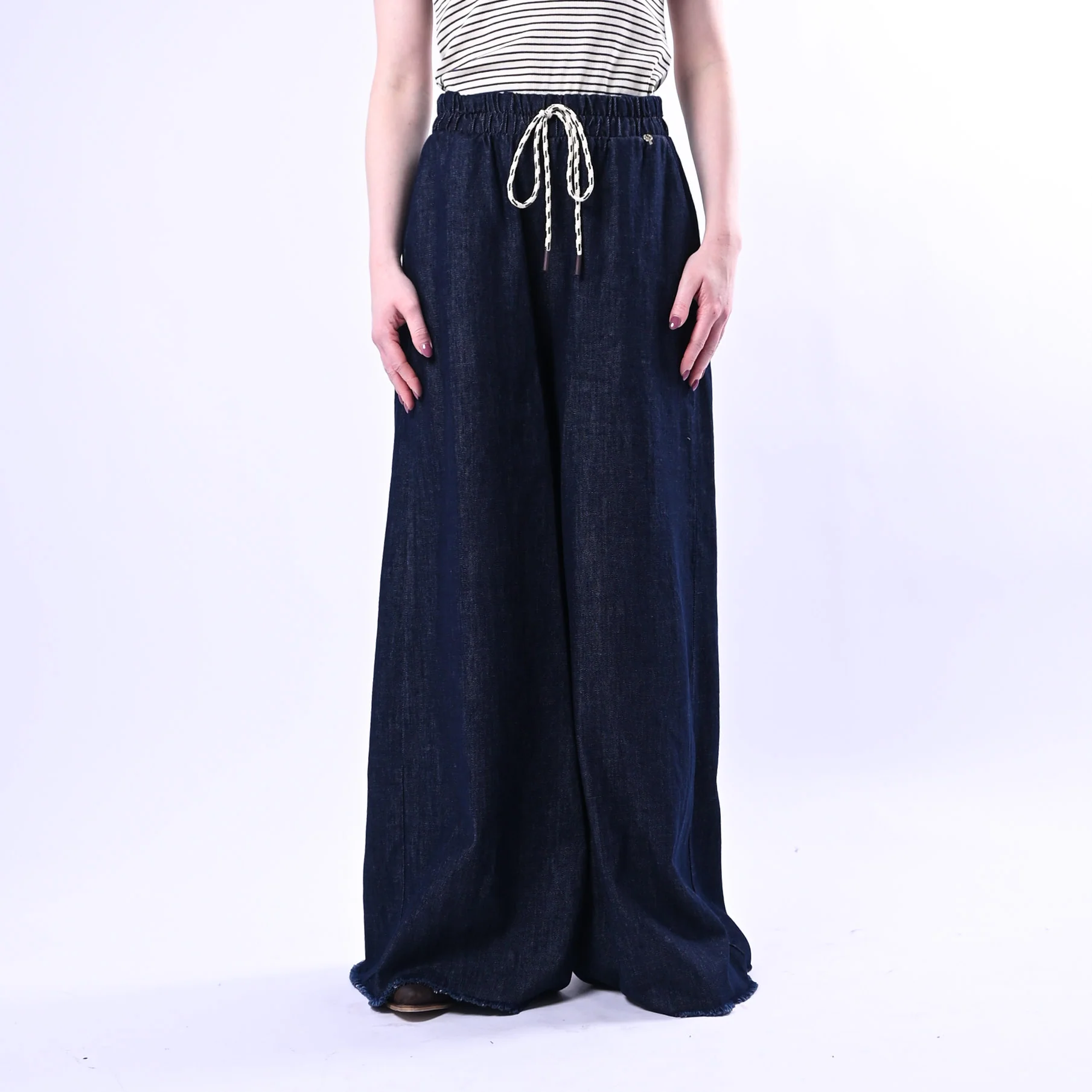 PHILIA LOFT - PANTALONE PALAZZO FLUIDO COULISSE ART.R02L0433 - DENIM SCURO - Image 2