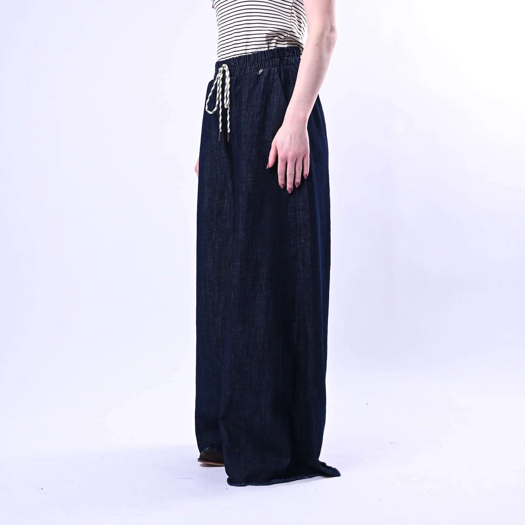 PHILIA LOFT - PANTALONE PALAZZO FLUIDO COULISSE ART.R02L0433 - DENIM SCURO - Image 3