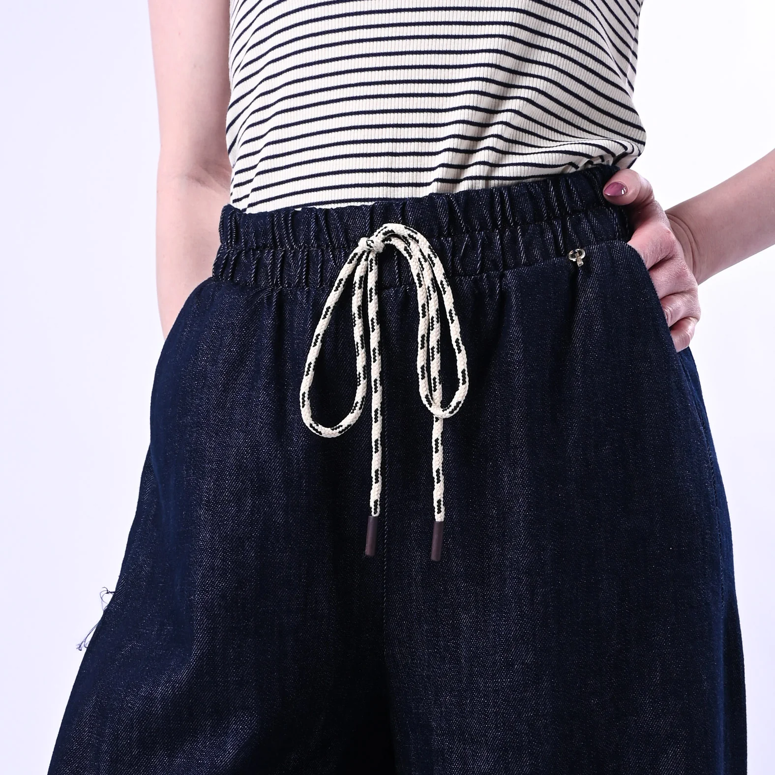 PHILIA LOFT - PANTALONE PALAZZO FLUIDO COULISSE ART.R02L0433 - DENIM SCURO - Image 5