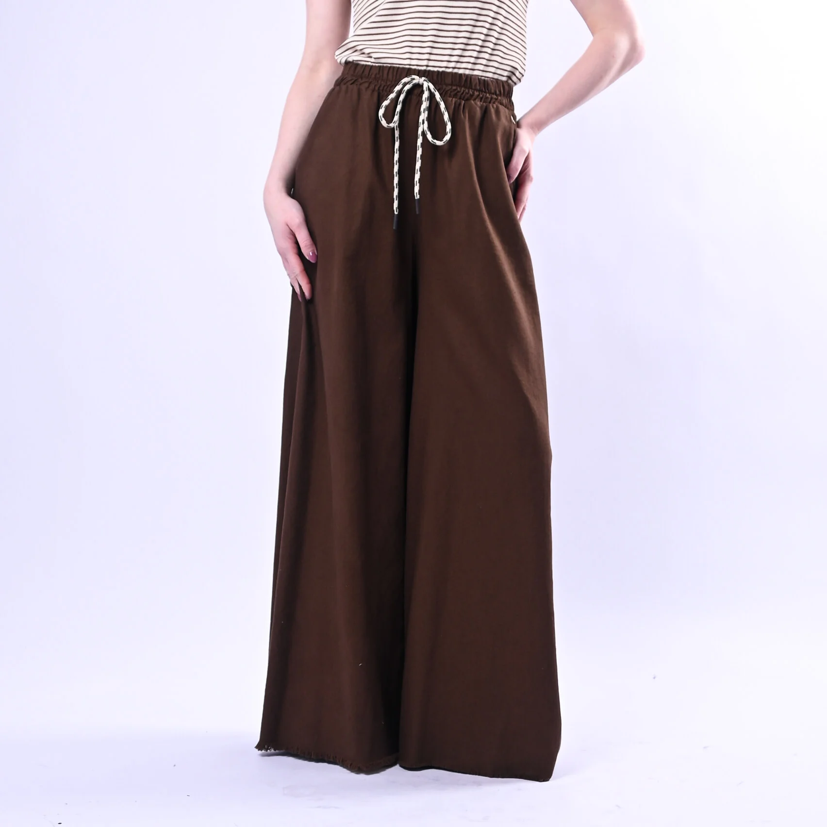 PHILIA LOFT - PANTALONE PALAZZO FLUIDO COULISSE ART.R02L0433 - MORO