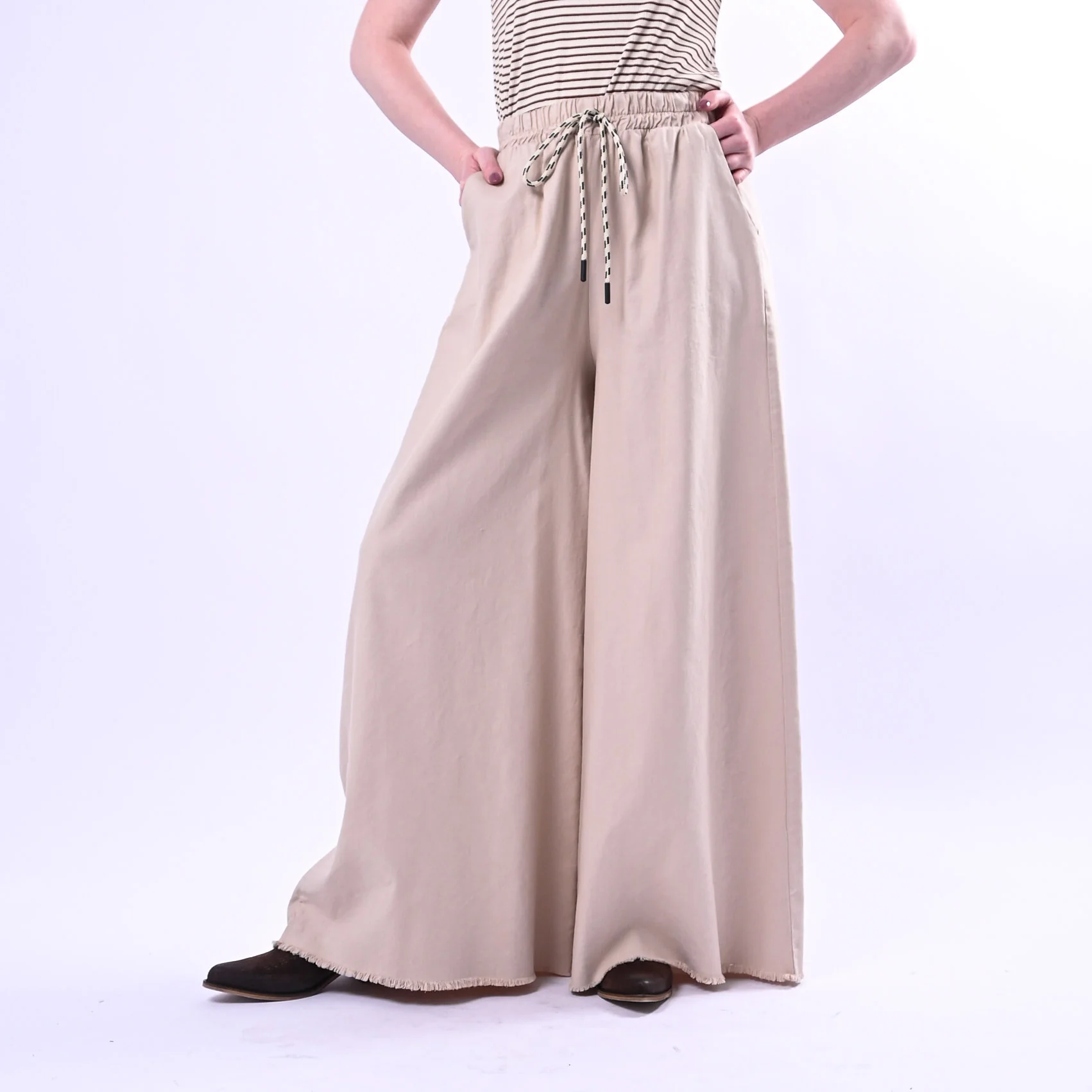 PHILIA LOFT - PANTALONE PALAZZO FLUIDO COULISSE ART.R02L0433 - SABBIA