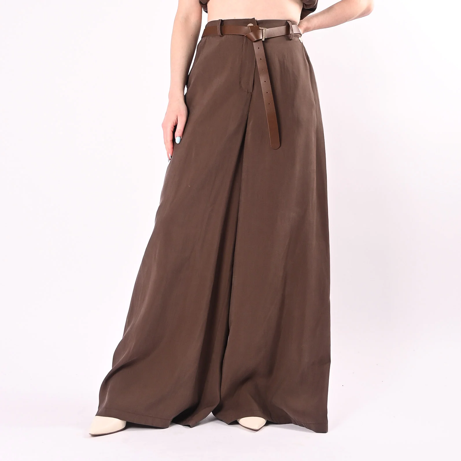 PHILIA LOFT - PANTALONE PALAZZO FLUIDO IN MODAL ART.A02N1113/M - MORO
