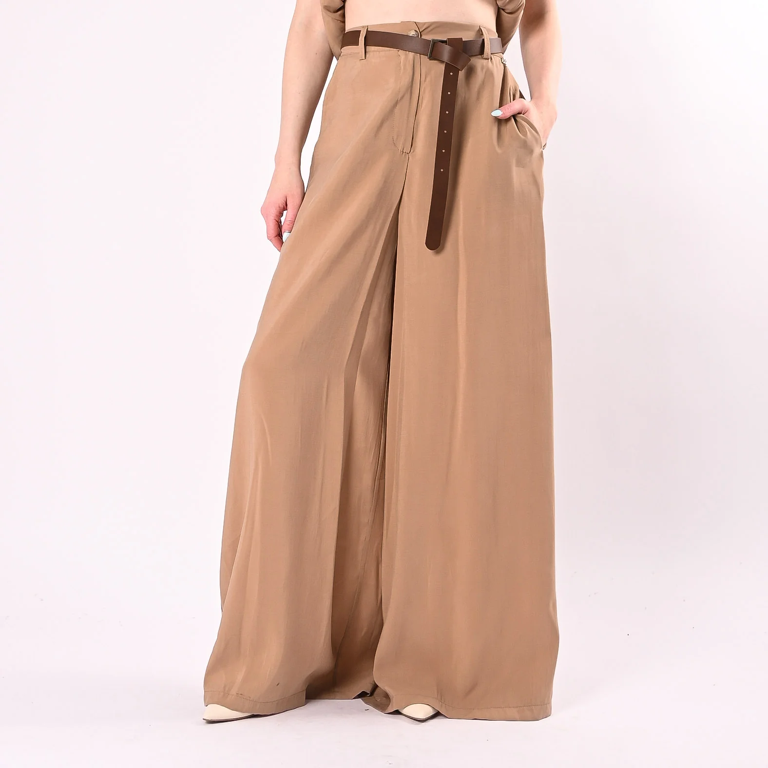 PHILIA LOFT - PANTALONE PALAZZO FLUIDO IN MODAL ART.A02N1113/S - SABBIA