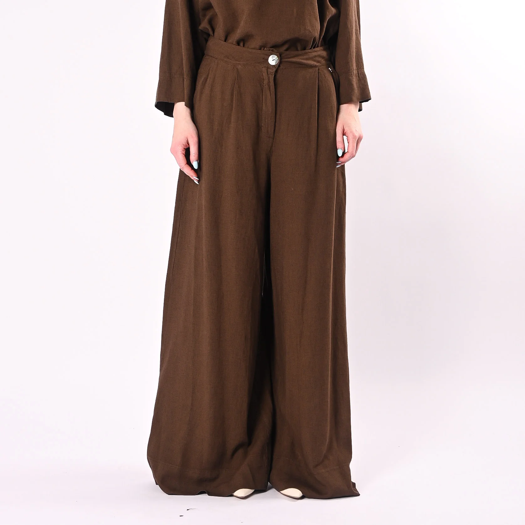 PHILIA LOFT - PANTALONE PALAZZO FLUIDO LINO/VISCOSA ART.R02L1142/M - MORO - Image 2