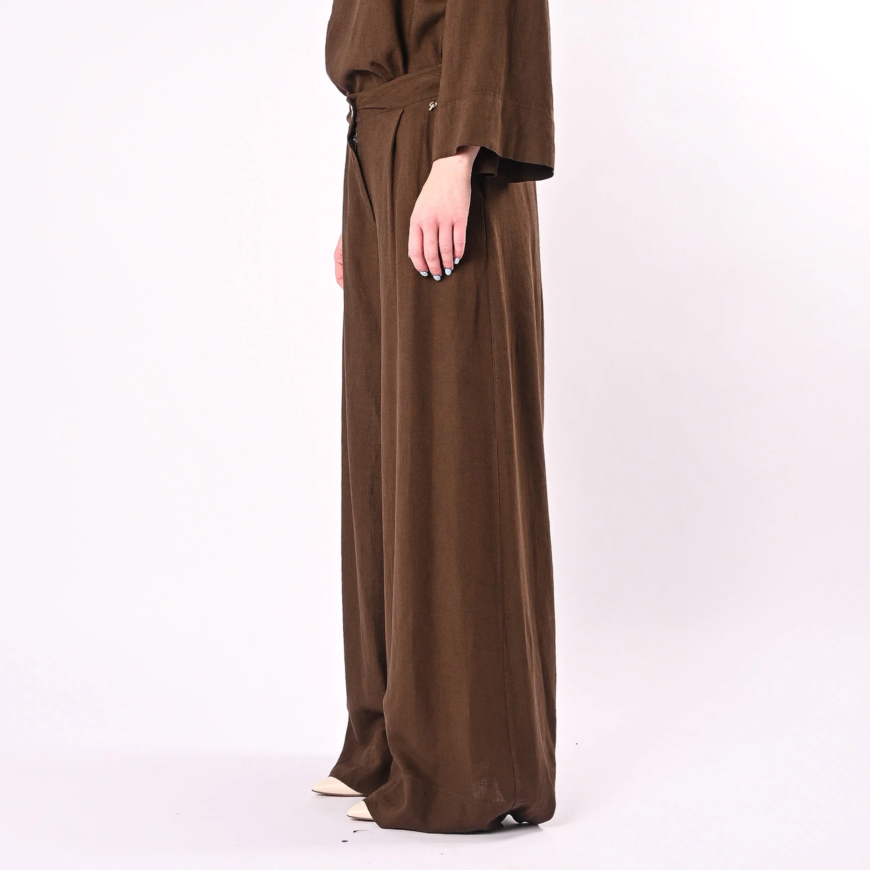PHILIA LOFT - PANTALONE PALAZZO FLUIDO LINO/VISCOSA ART.R02L1142/M - MORO - Image 3
