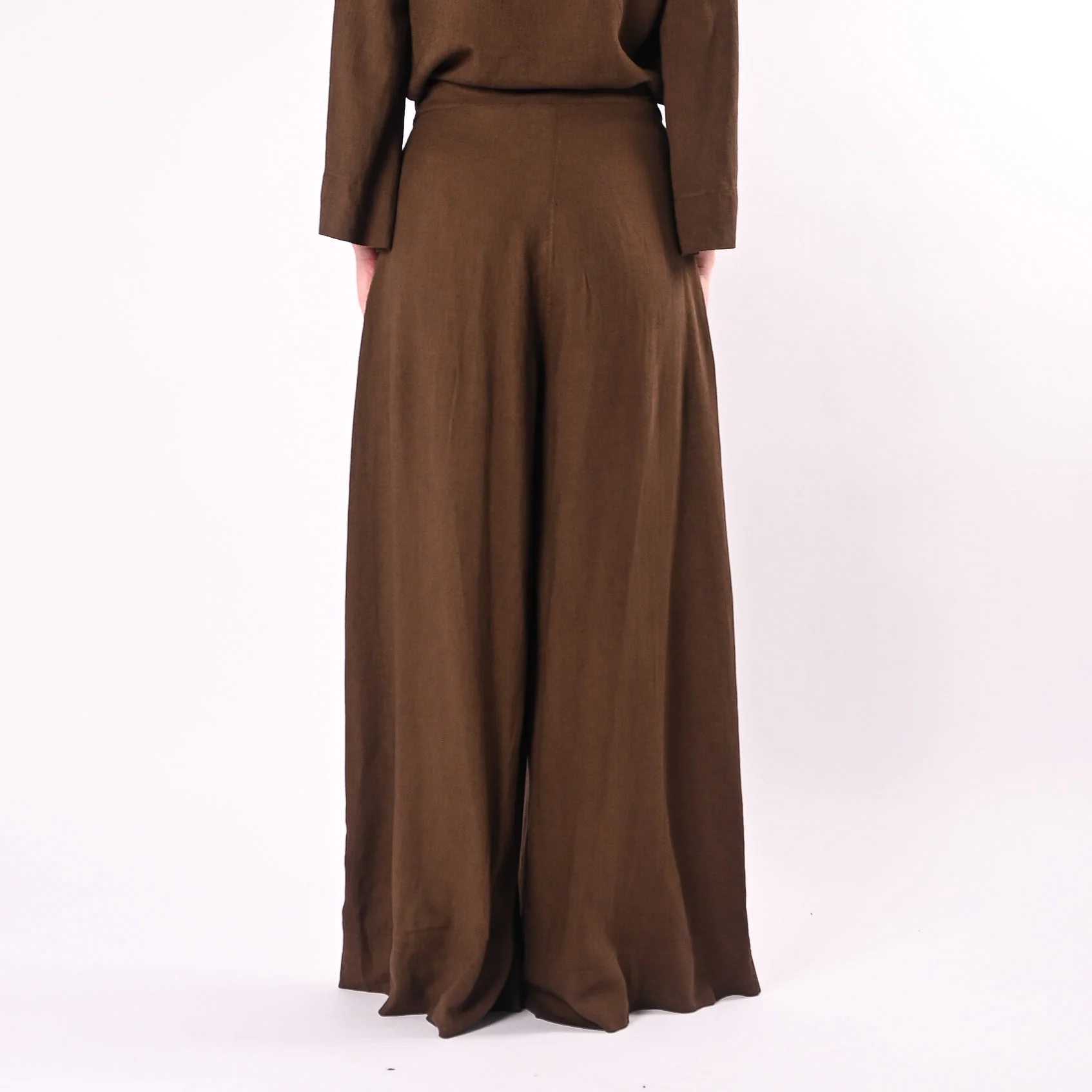 PHILIA LOFT - PANTALONE PALAZZO FLUIDO LINO/VISCOSA ART.R02L1142/M - MORO - Image 4