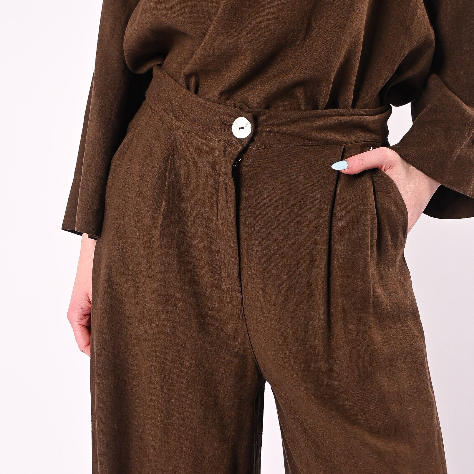 PHILIA LOFT - PANTALONE PALAZZO FLUIDO LINO/VISCOSA ART.R02L1142/M - MORO - Image 5