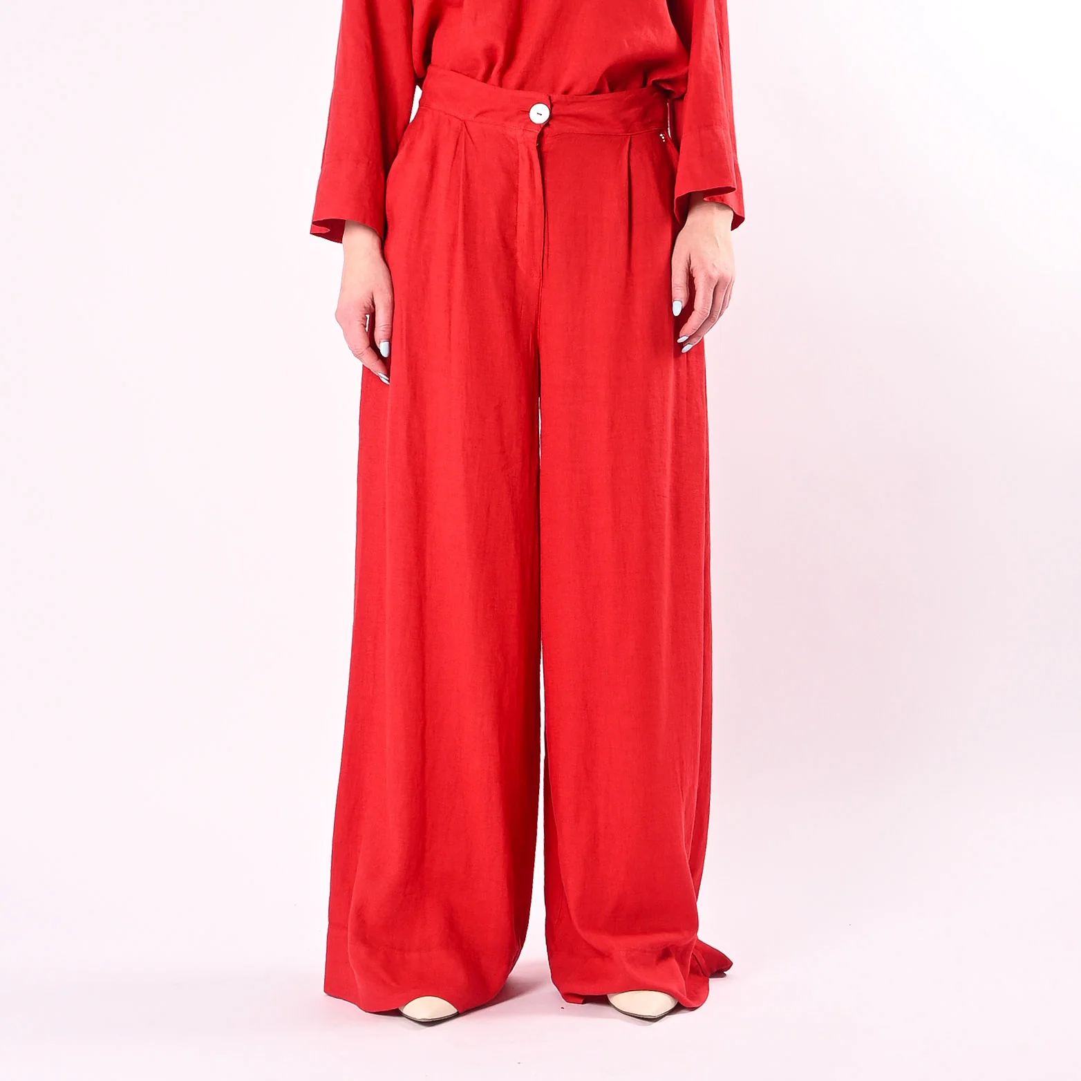 PHILIA LOFT - PANTALONE PALAZZO FLUIDO LINO/VISCOSA ART.R02L1142/R - ROSSO - Image 2
